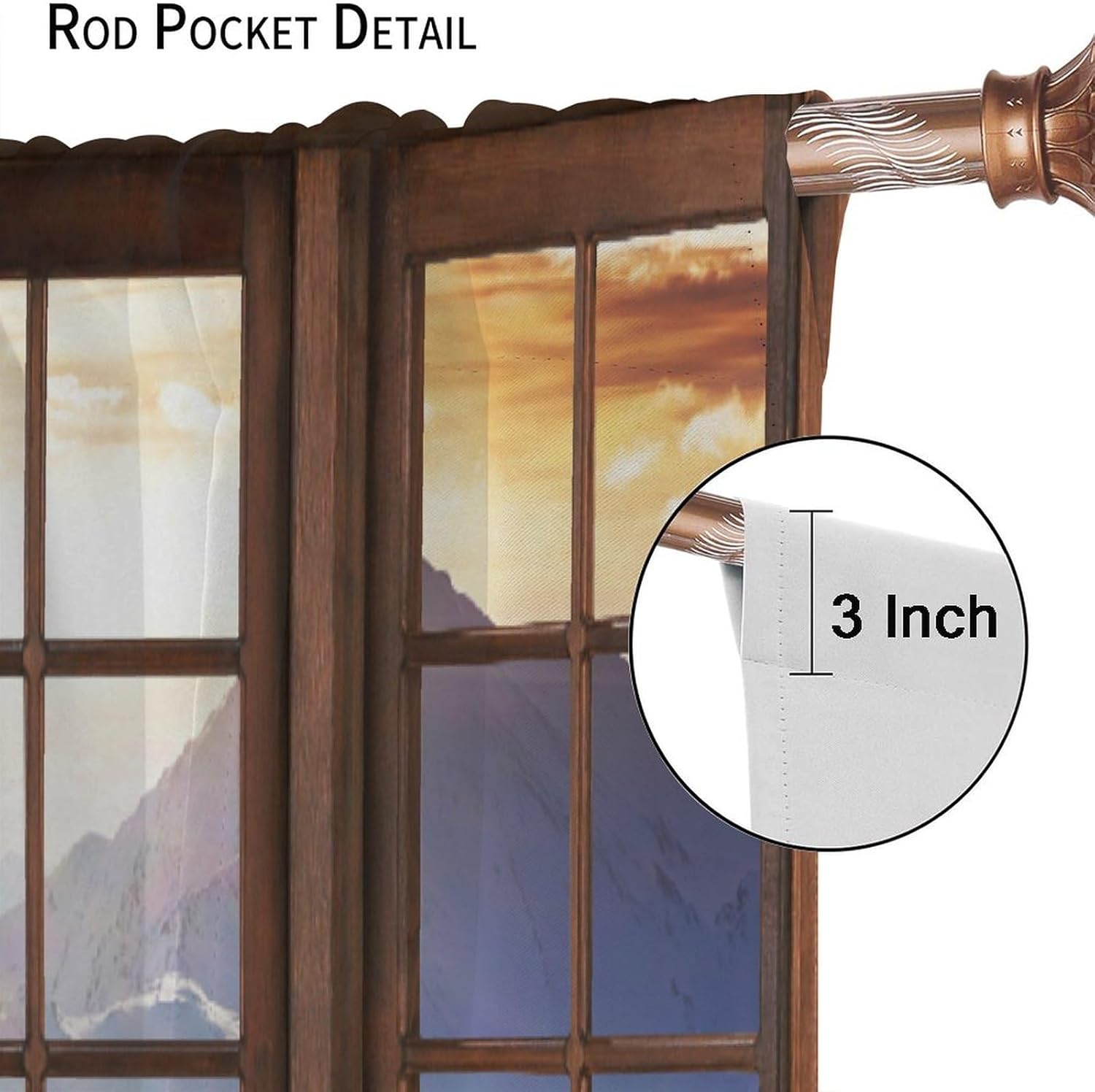 Cortinas de paisaje, paisaje natural, temático, bosque, lago, montaña, escena 3D, bolsillo para barra, cortinas opacas para ventana, para
