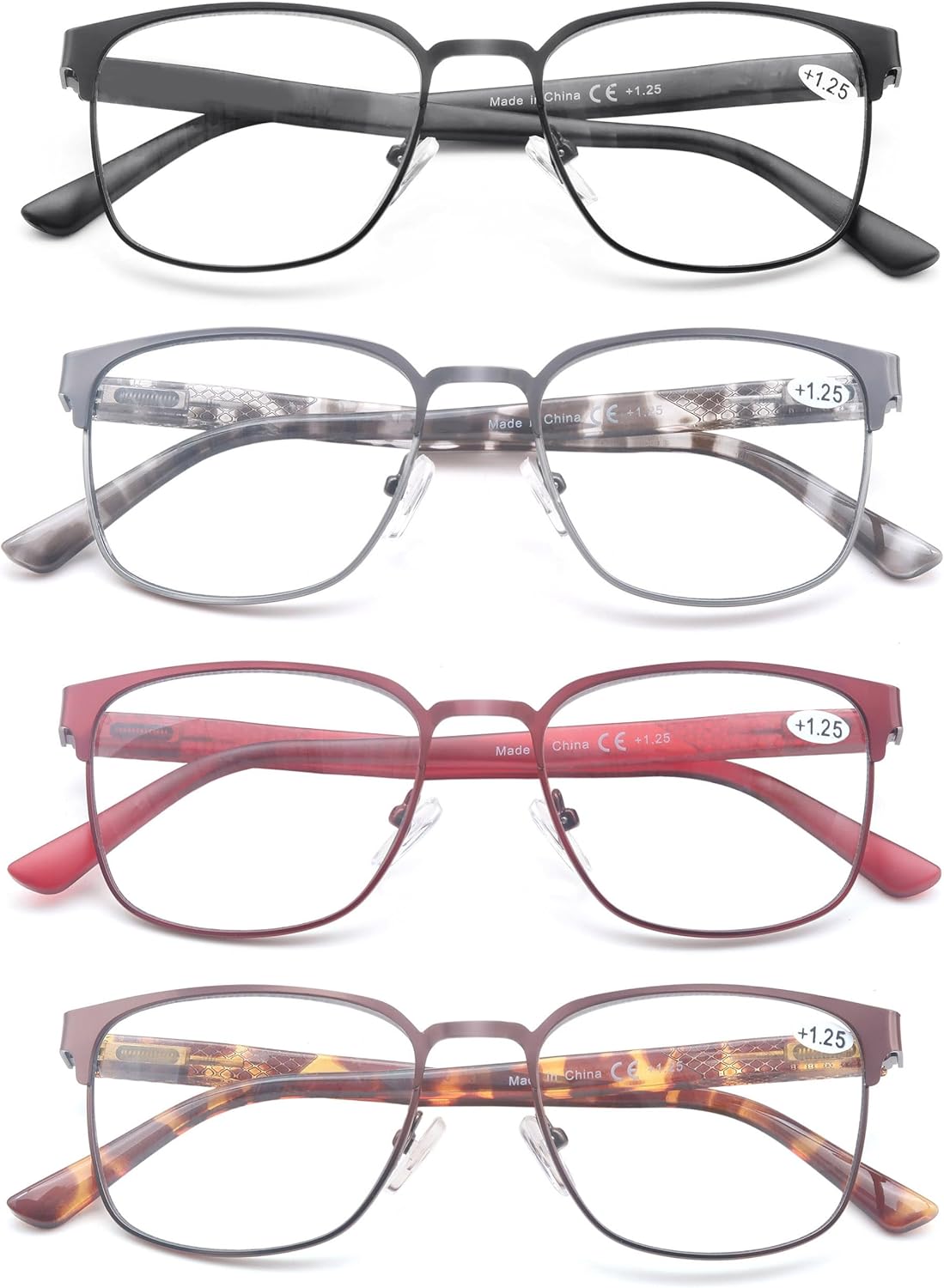 Reading Glasses for Women WSmall HeadPetite Face Blue Light Blocking Computer Readers Square Cheaters Glasses 4 Pack