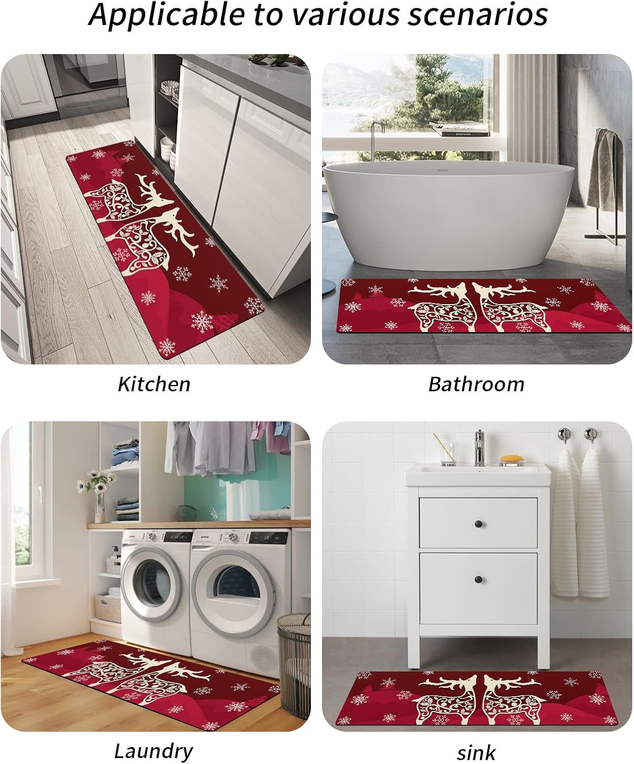 Tapete de baño de Navidad para bañera, antideslizante, de secado rápido y absorbente, tierra de diatomeas, fregadero, dormitorio, cocina, tapete