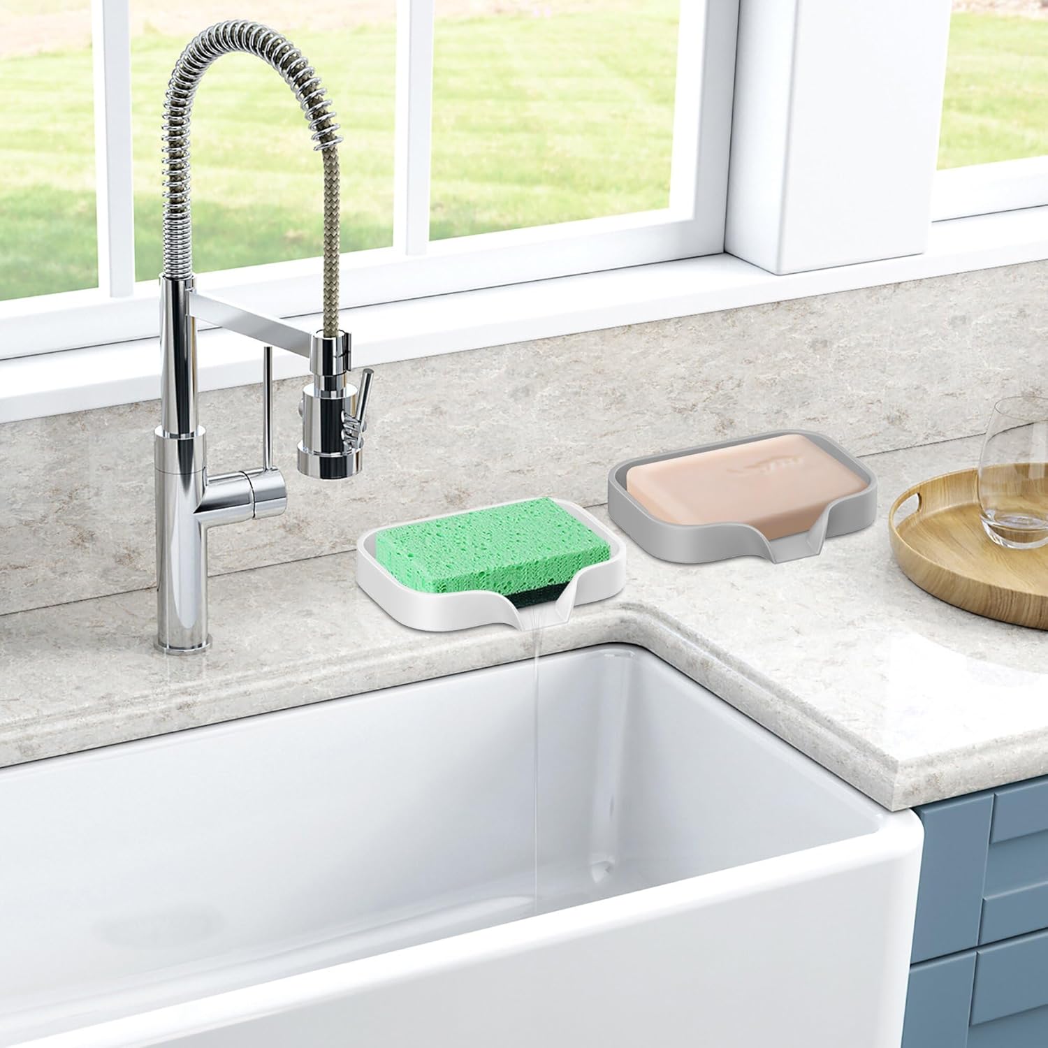 Jabonera de silicona, 4 piezas de soporte de jabón de silicona grueso de gran pureza, bandeja de jabón autodrenante, jabonera de baño, soporte para