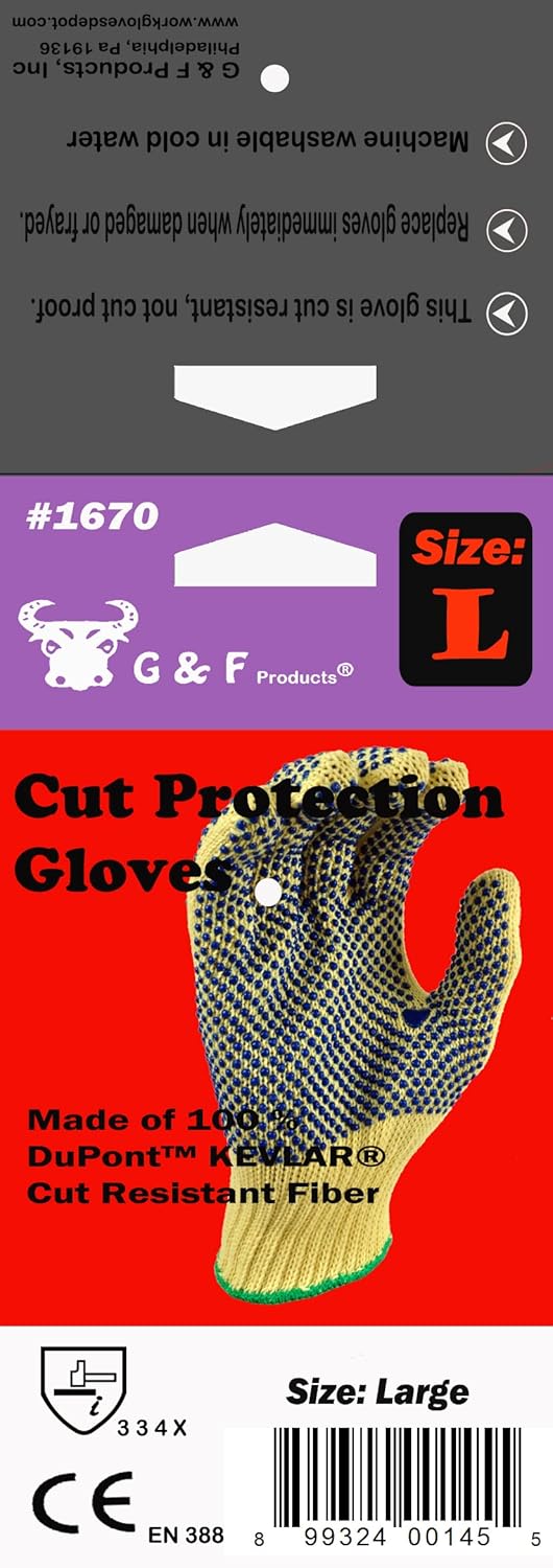 G & F Products Guantes de trabajo resistentes a cortes de Kevlar amarillo, 1670L, guantes de protección para asegurar las manos de rasguños, cortes