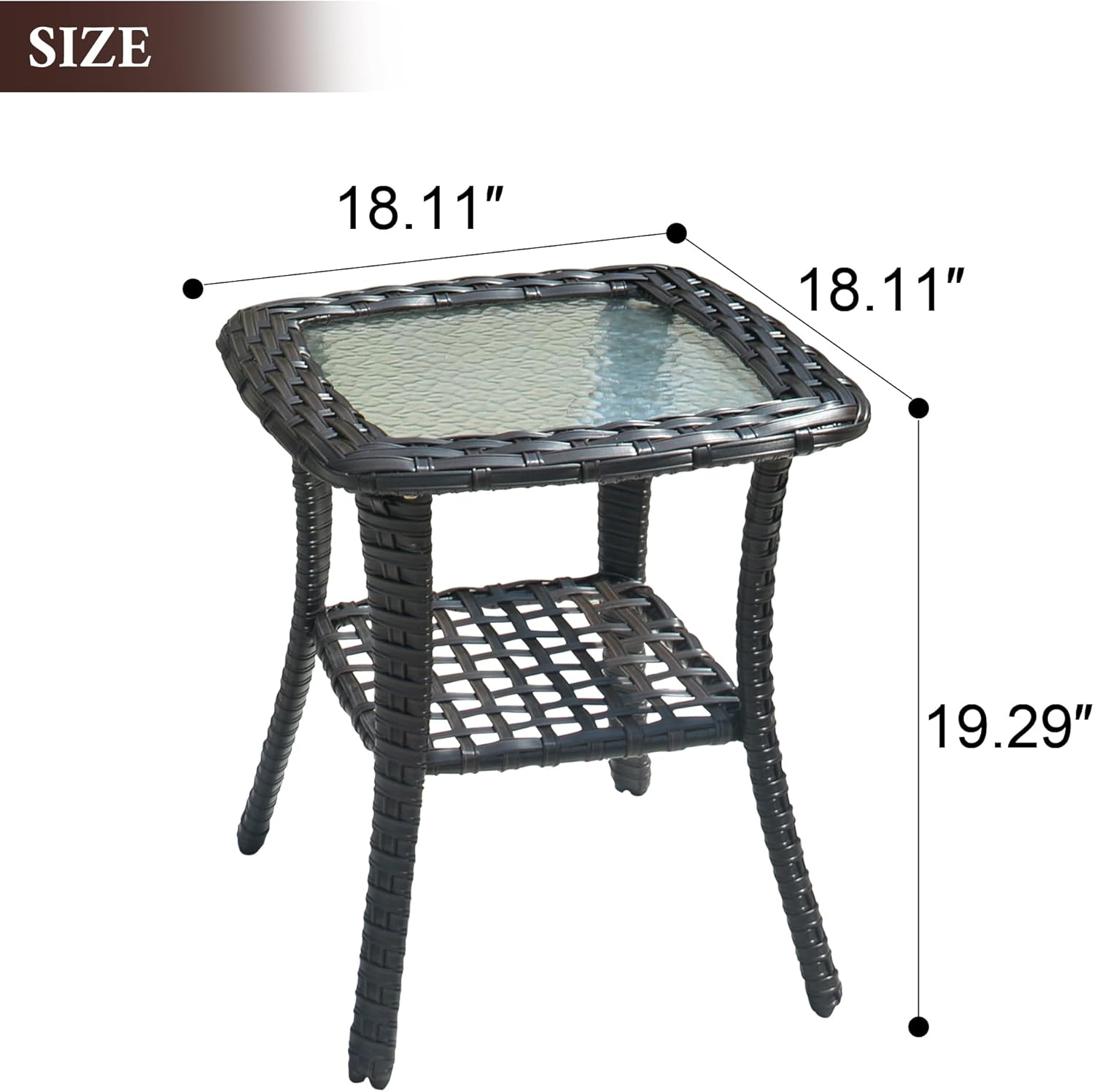 OVIOS Mesa de centro de mimbre de ratán para exteriores con parte superior de cristal, mesa auxiliar para exteriores, balcón, terraza, mimbre marrón