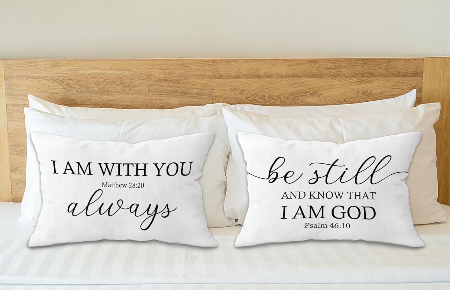 FLDAS Juego de 2 fundas de almohada decorativas con versículos bíblicos de Mateo 2820 con texto en inglés “I am with You Always Matthew 2820”,