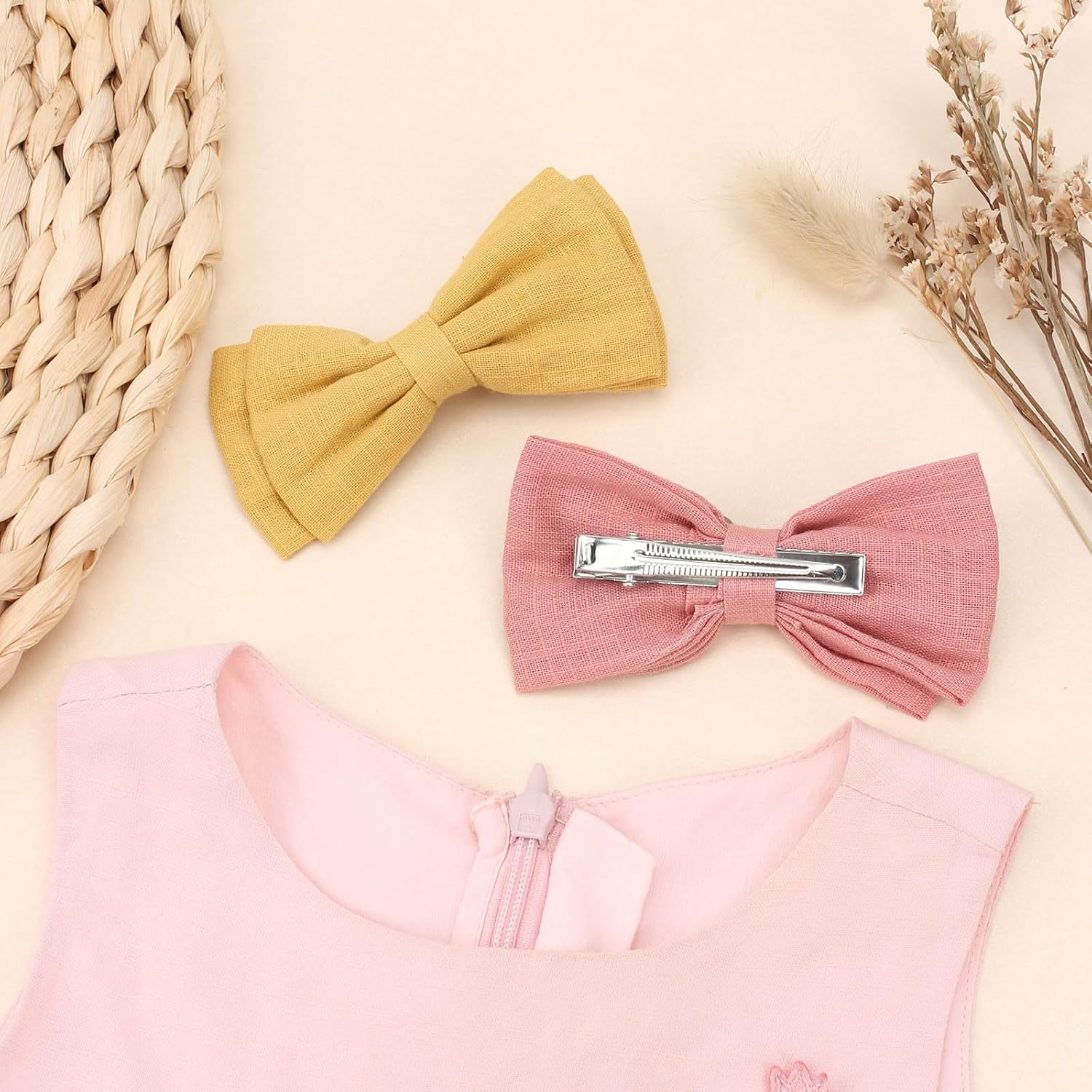 Oaoleer – 20 lazos para el pelo de 3.5 pulgadas para bebés, lazos de lino neutro, lazos dobles para cola de caballo, accesorios para bebés, niños