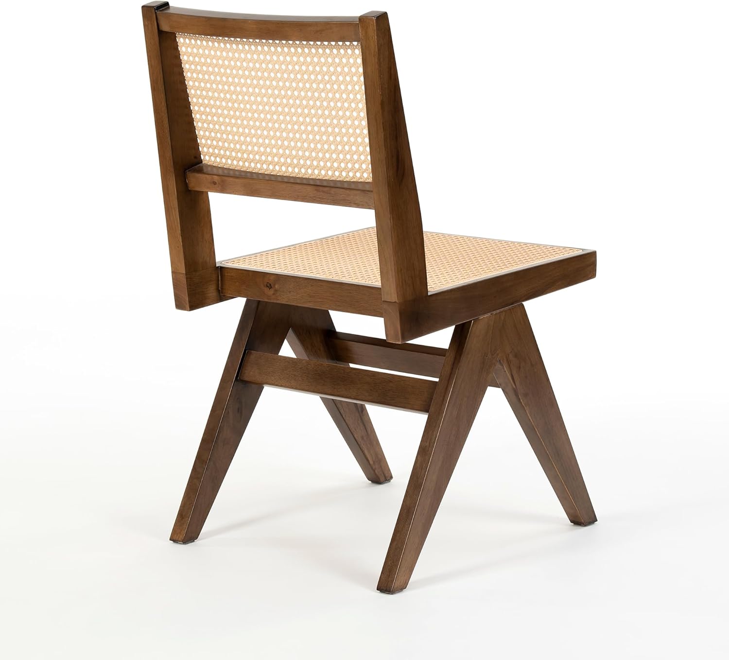 HoeuThien Silla de comedor de ratán de granja, silla auxiliar de madera de mediados de siglo, moderna de mediados de siglo, silla sin brazos de caña