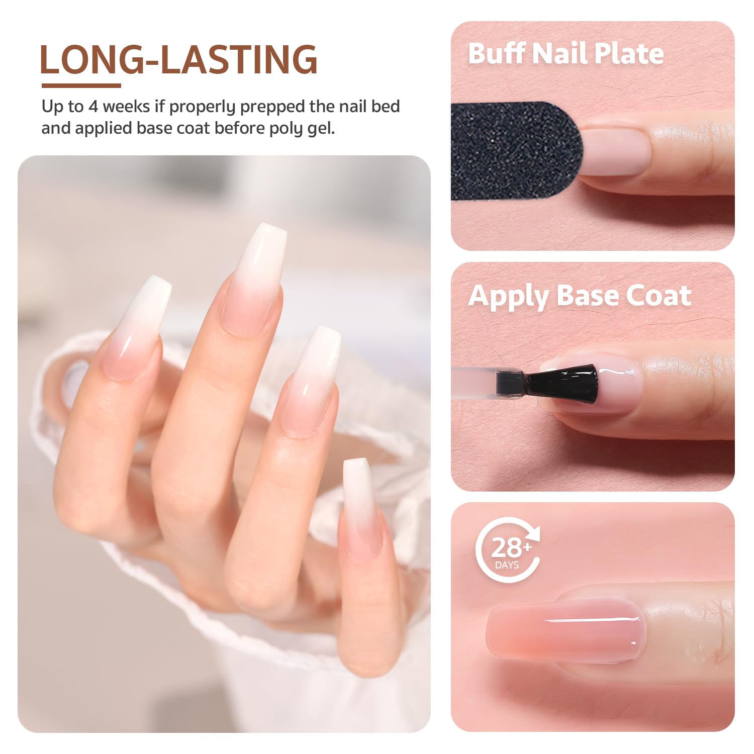 GAOY Juego de gel de poliéster, kit de gel de extensión de uñas, 6 colores clásicos, rosa, nude, negro, gel constructor de uñas para arte de uñas,