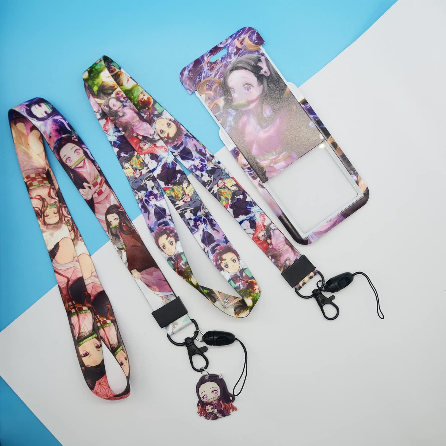 Demon Anime Nezuko – Tarjetero con 2 cordones, tarjetero para tarjetas de crédito de identificación Kawaii, bolsa con cordón, funda para tarjetas de