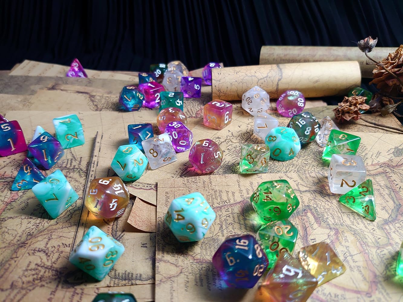 DND – Juego de 7 dados poliédricos para D&D, TTRPG, Calabozos y Dragones, juegos de dados de mesa, accesorios DND, dados del sistema D20verde