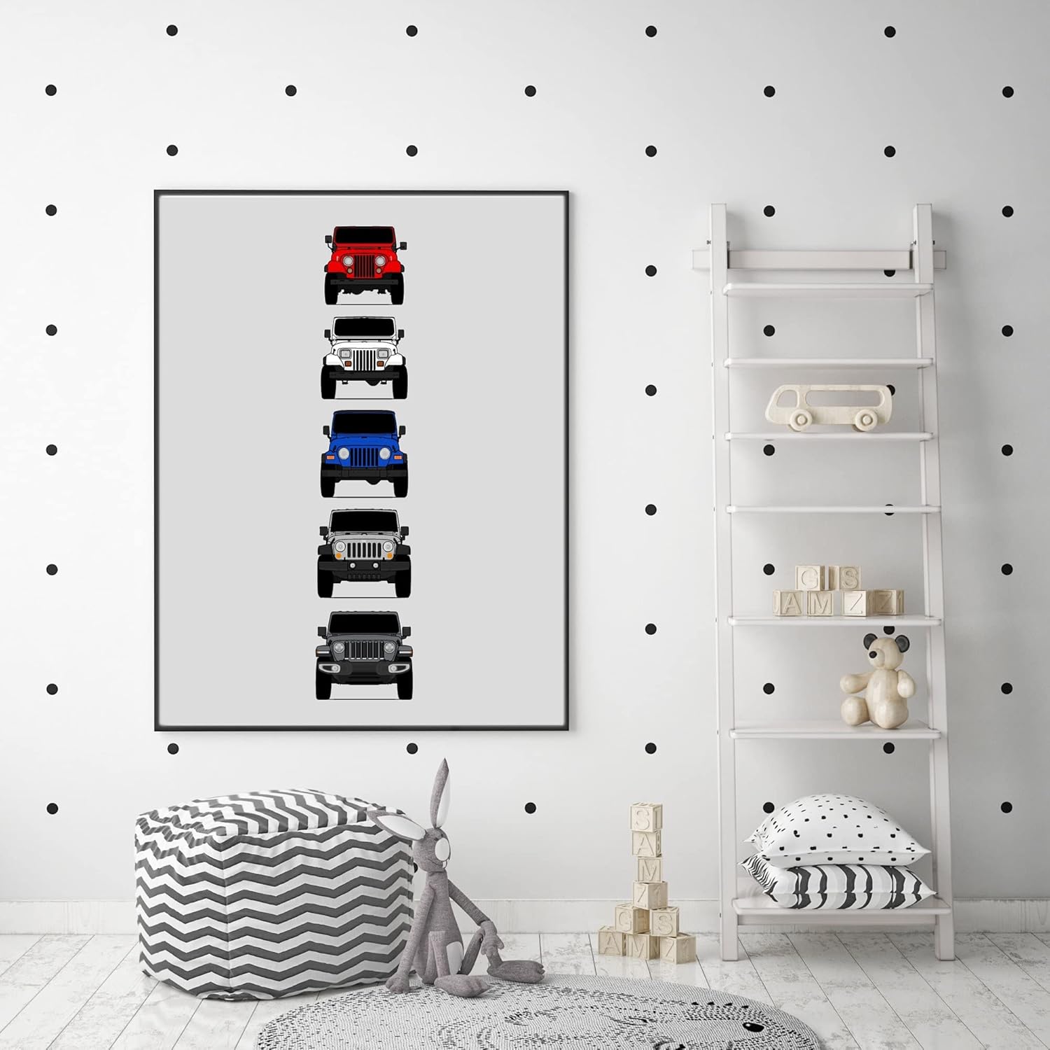 Jeep Wrangler Generations Inspired Car Poster – Handmade Print of CJ, YJ, TJ, JK, JL – American, 17×22″ Metallic Print (Unframed) – Perfect Gift for