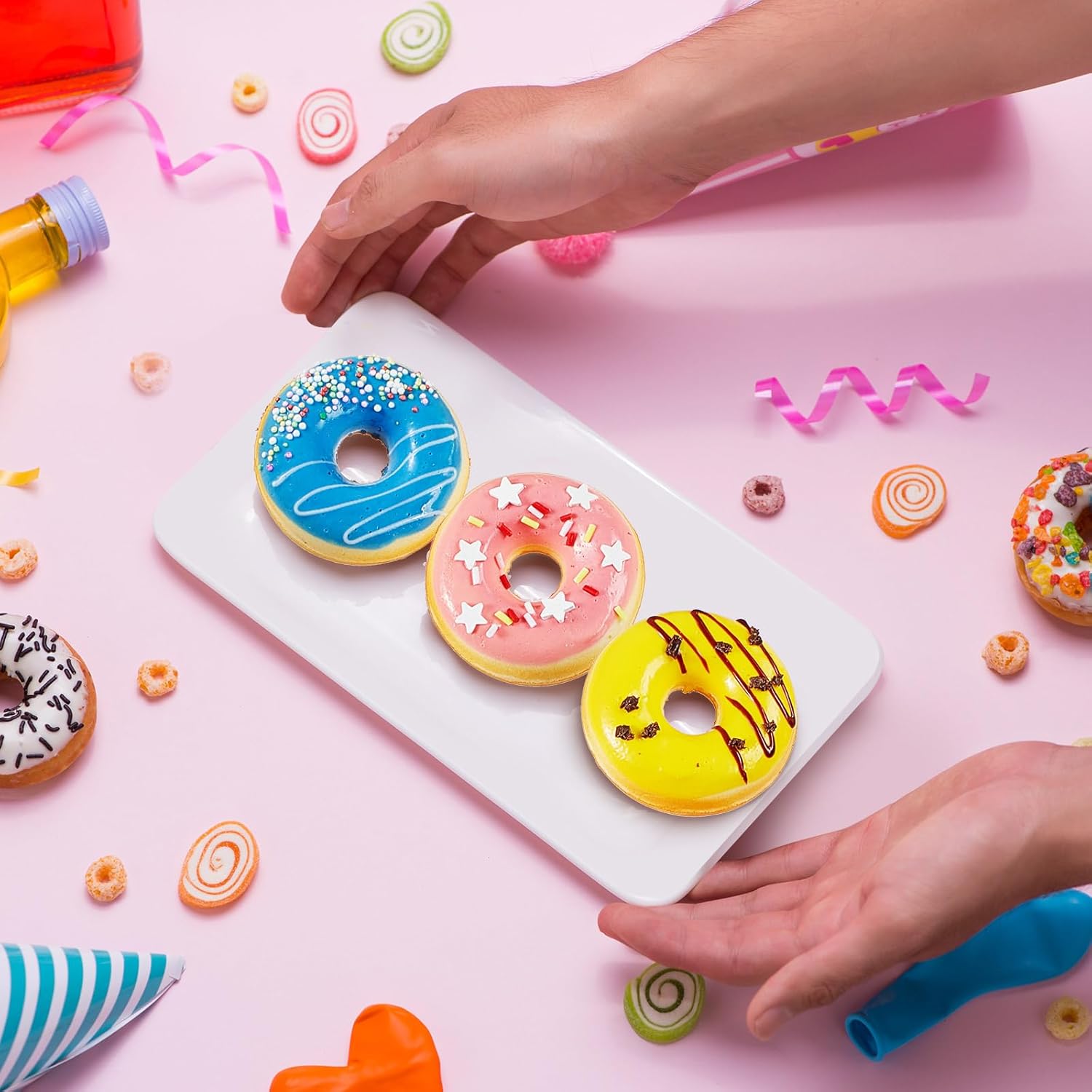 8 donas falsas realistas de donas artificiales, comida falsa, pasteles, postres, decoración de donas, juguetes para fiesta de donas, suministros de