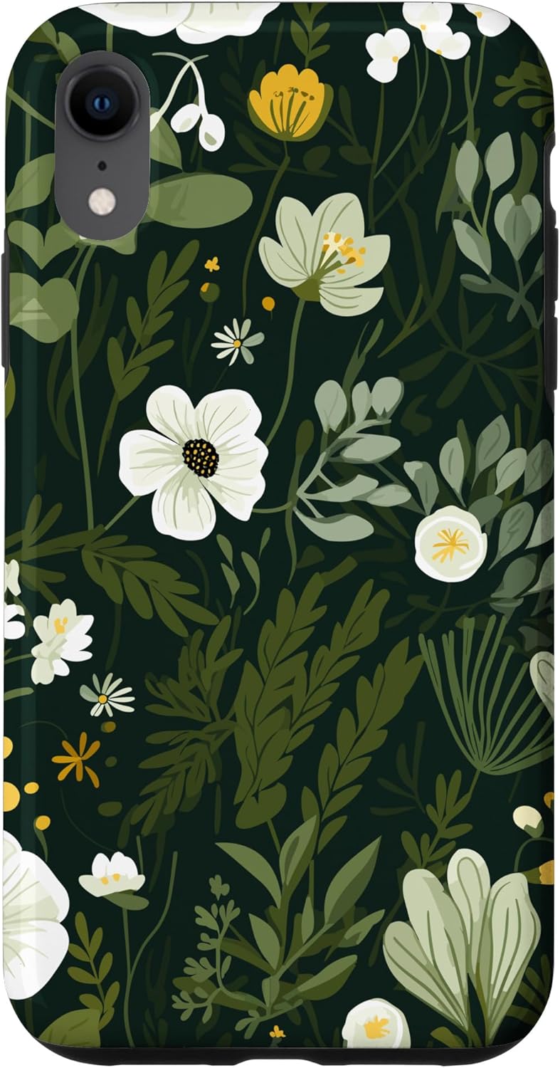 Funda para iPhone XR, diseño bohemio de flores silvestres botánicas para amantes del jardín