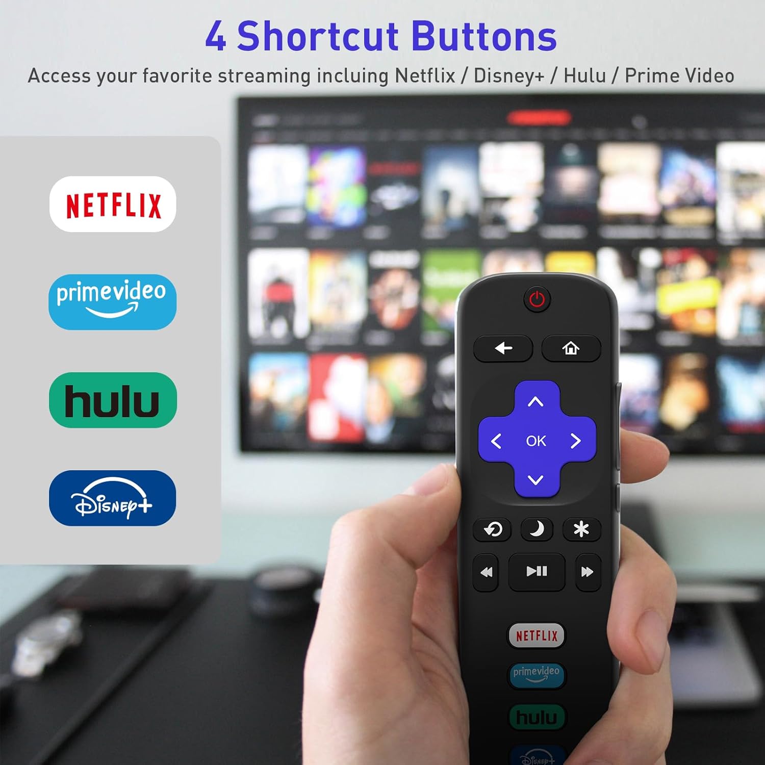 Paquete de 2 control remoto de repuesto para Roku TV, compatible con televisores inteligentes TCLHisenseOnnSharpInsigniaElementPhilips Roku Series