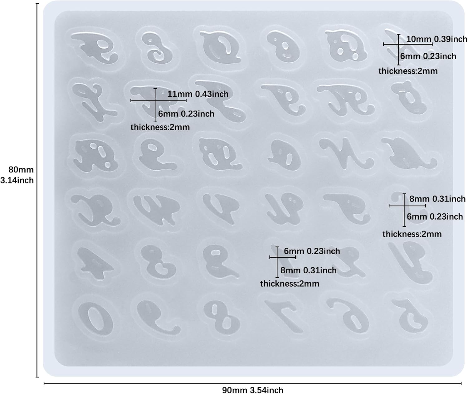 Funshowcase Mini calcomanía alfabeto y números joyería inicial resina epoxi molde de silicona