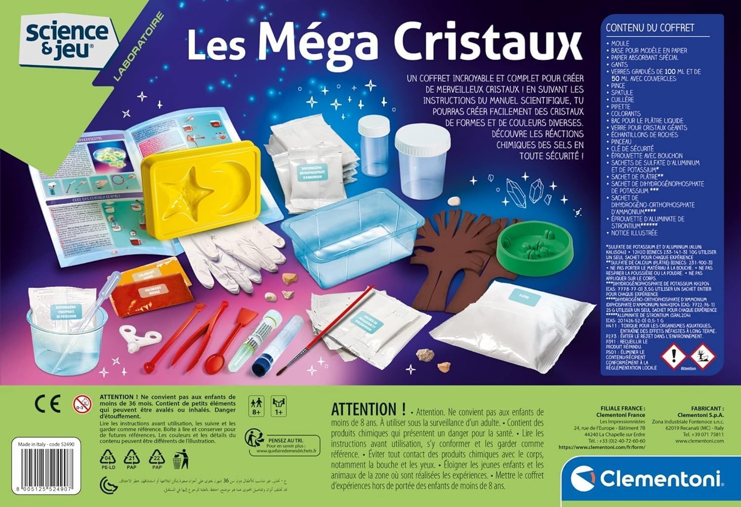 Clementoni – Science Mega Crystals-Scientific Game-French Version, Made in Italy, 8 Years and More, 52490, Multicoloured, 45.2 x 7 x 31 cm