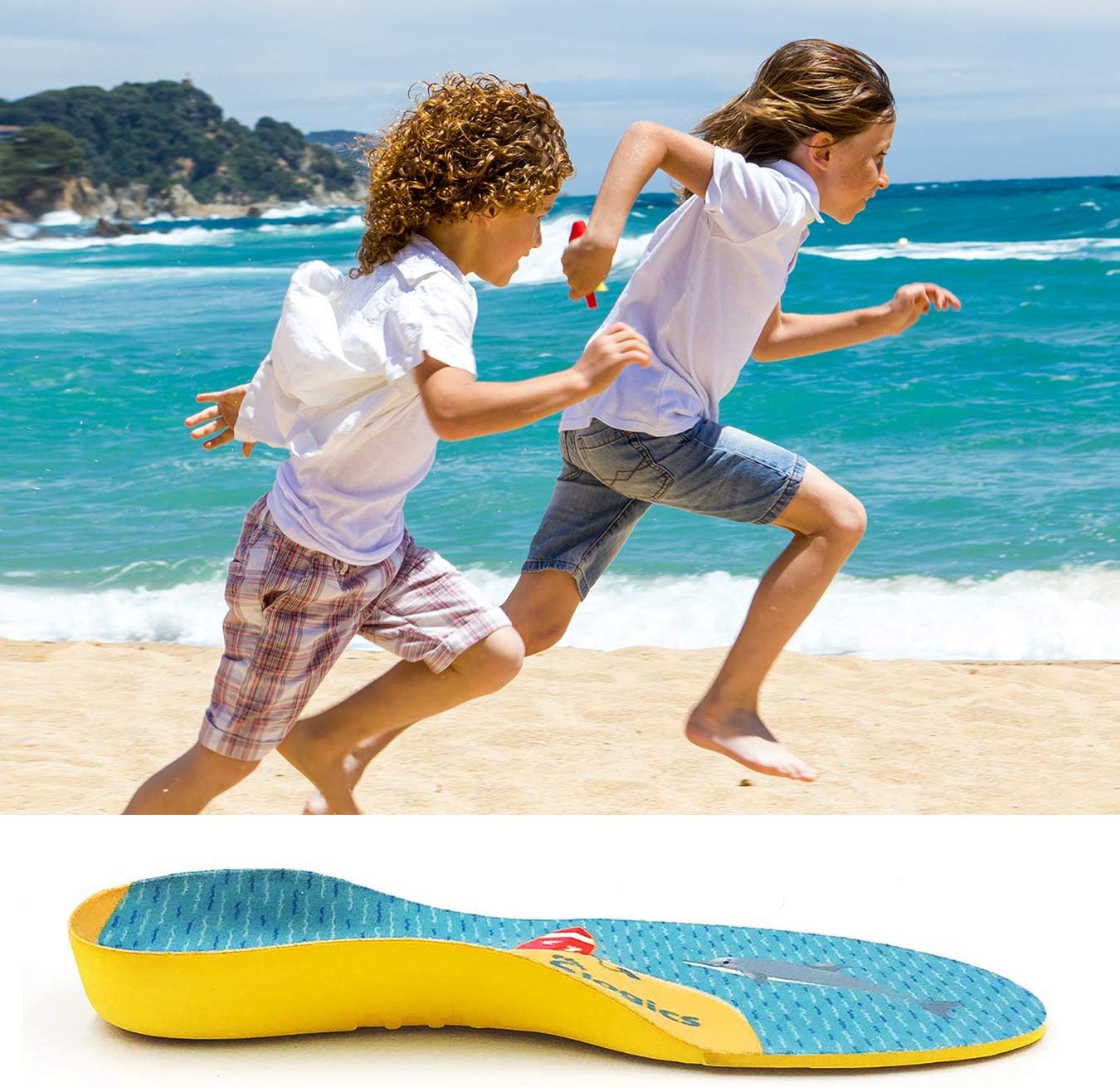 Footlogics Fun Kids – Plantillas ortopédicas para zapatos con soporte de arco para el dolor de talón de los niños (enfermedad de Sever), dolores de