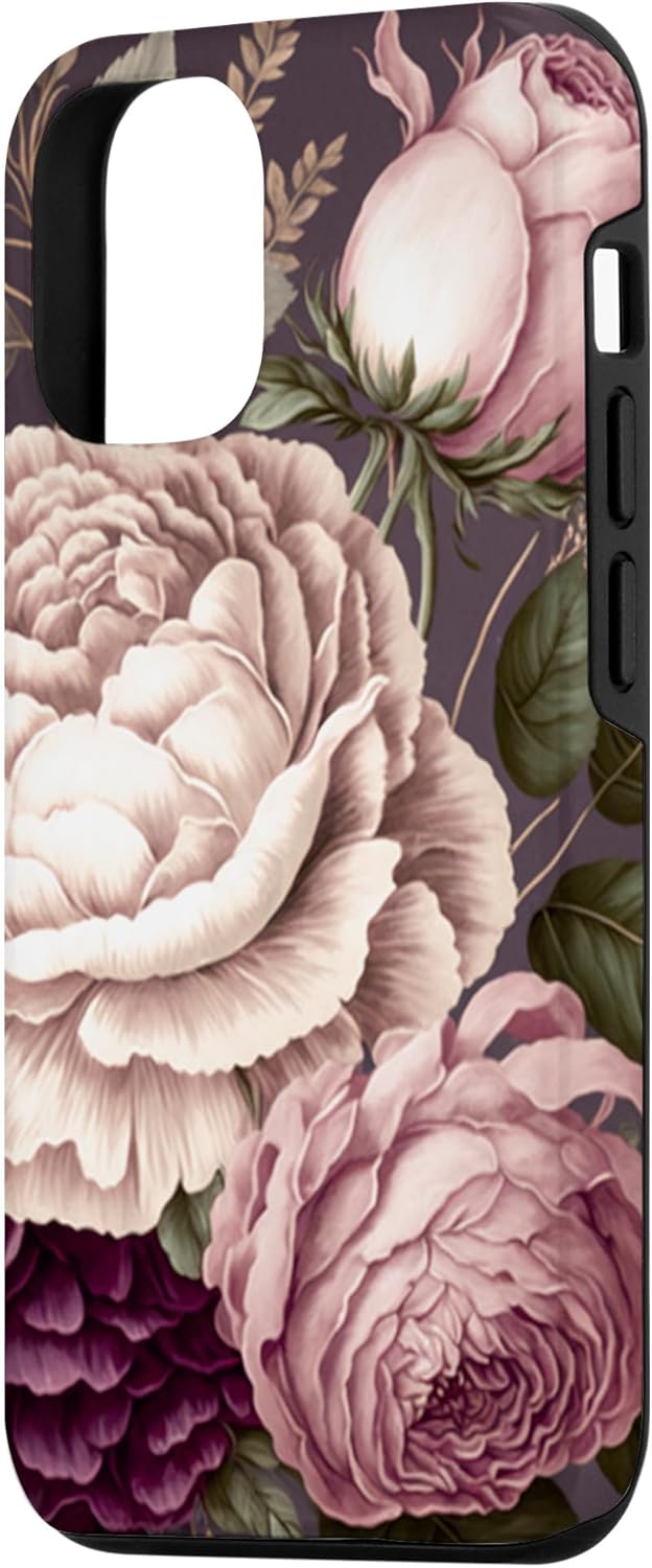 Funda para iPhone 13 Pro Elegant Blush Pink & Purple Vintage Floral Rose & Peony