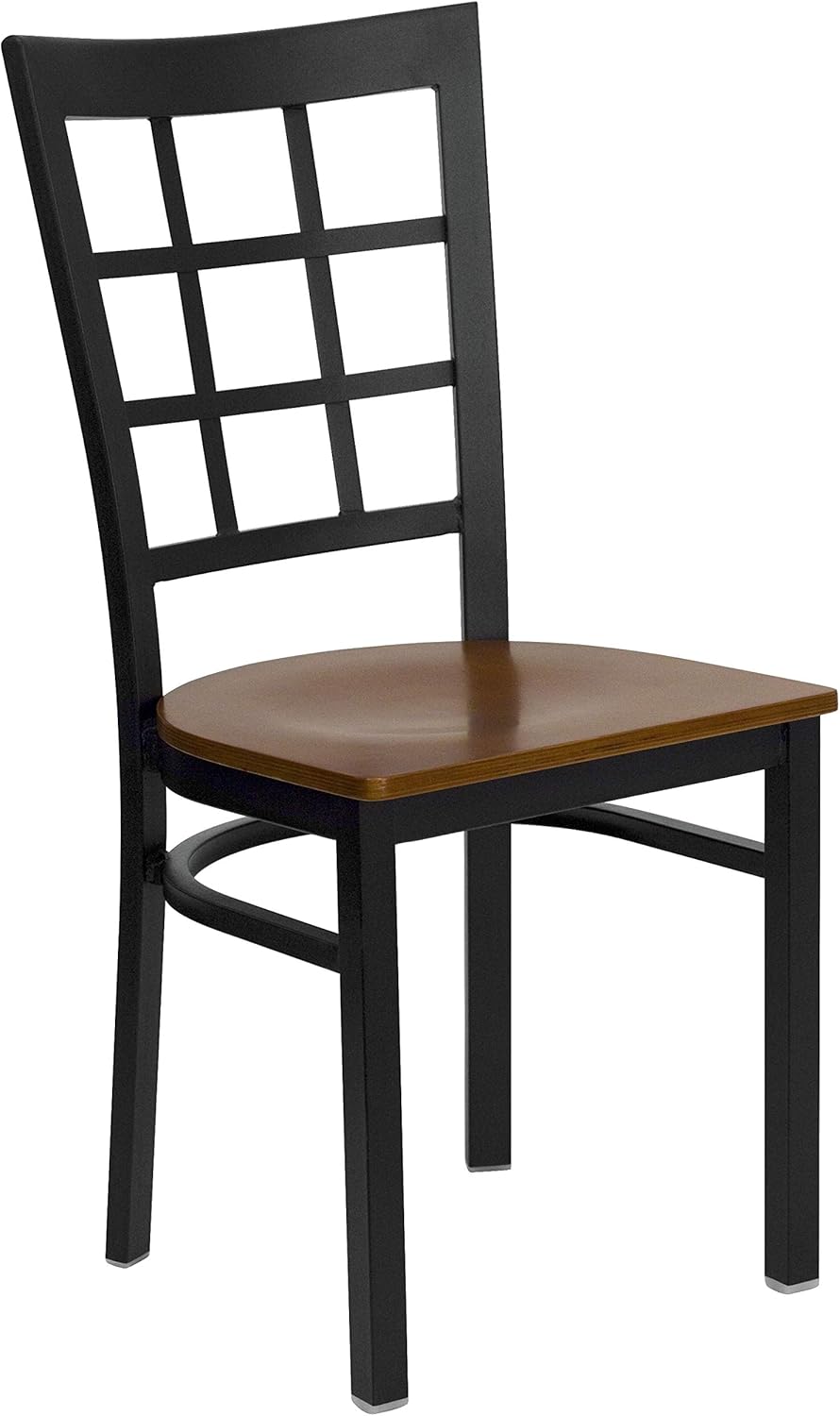 Flash Furniture HERCULES Series Silla de restaurante de metal con respaldo de ventana negra – Asiento de madera de cerezo
