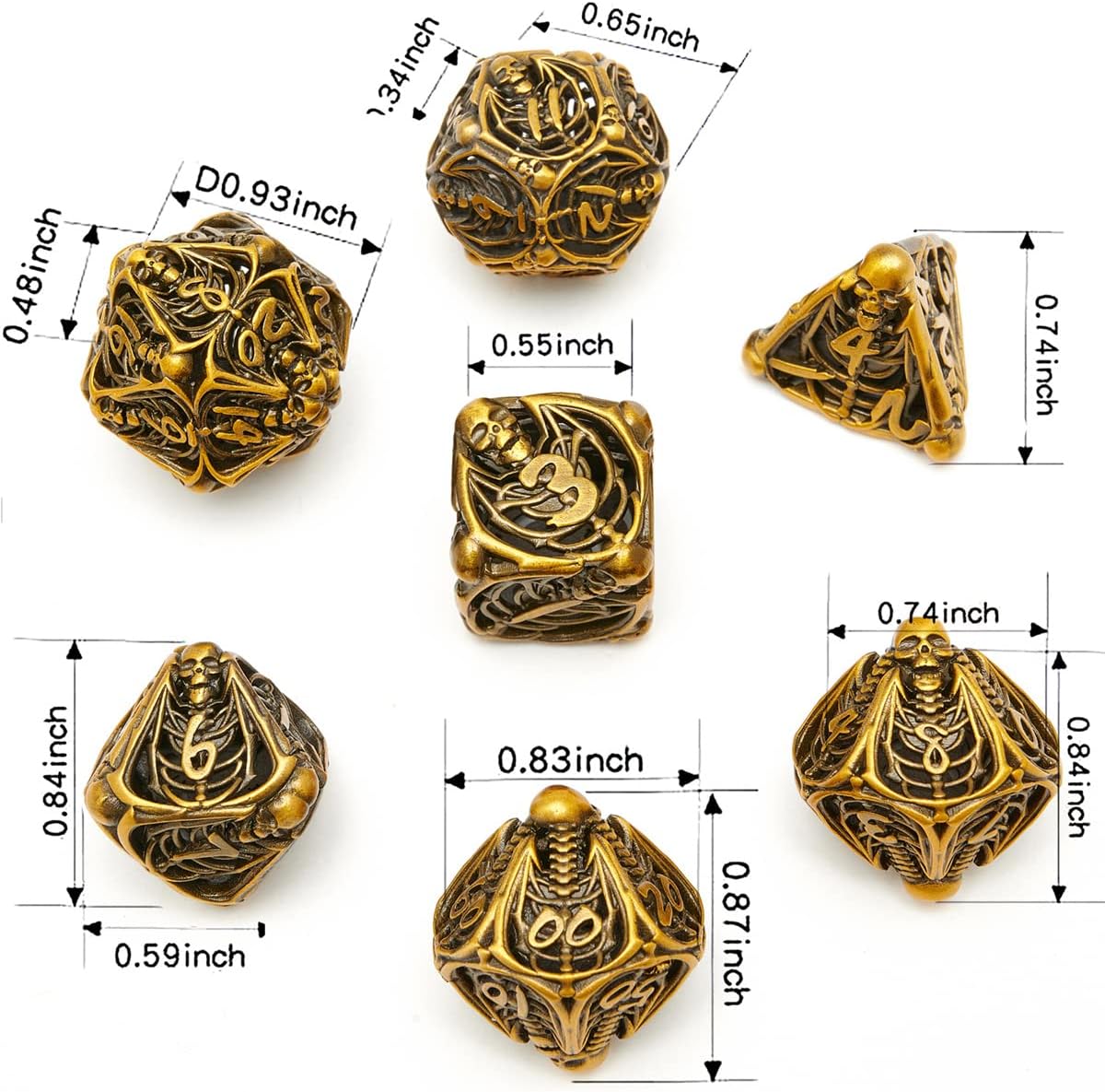 FENGYI Juego de dados de metal D&D, juego de dados huecos de poliedro DND de 7 piezas, adecuados para juegos de rol PRG DND