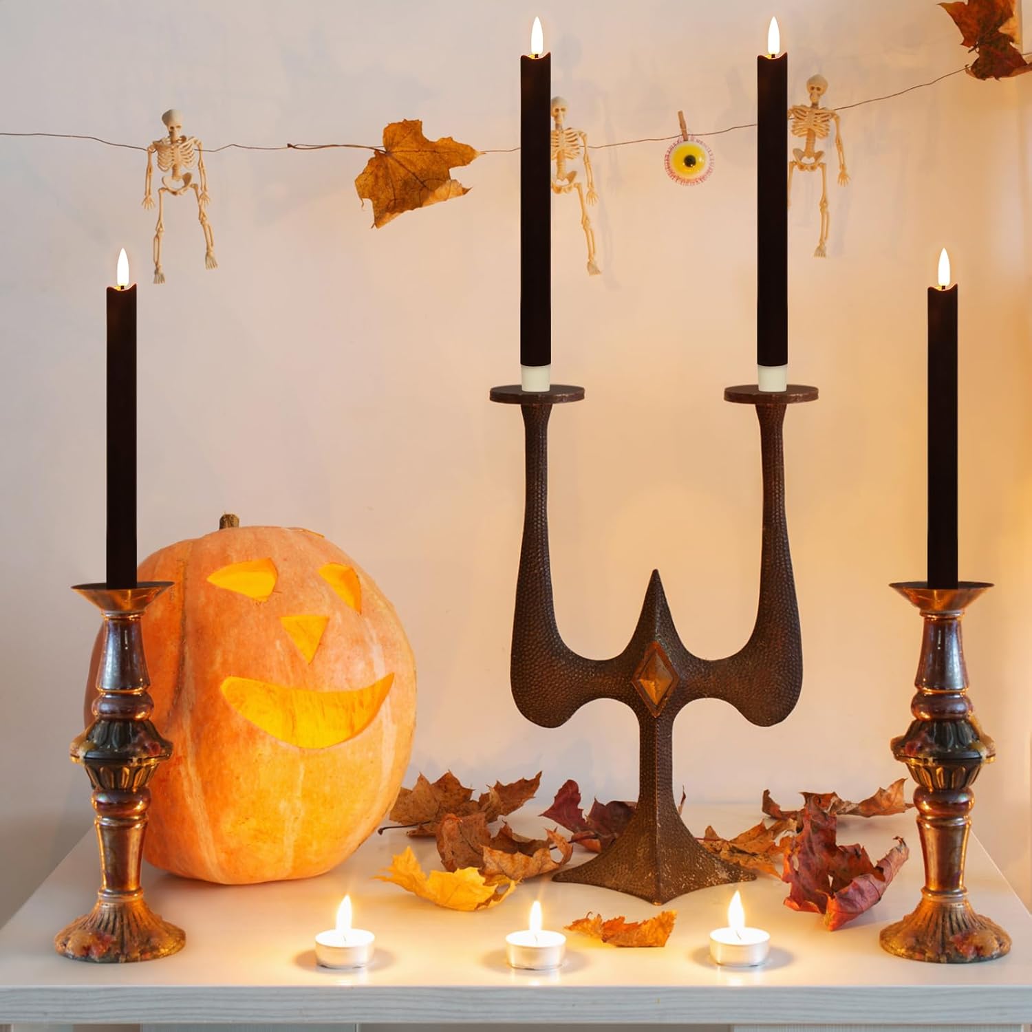 YOROXRG Velas cónicas sin llama, parpadeantes, funcionan con pilas, mecha 3D de luz cálida, velas LED de cera real, paquete de 6, decoración de