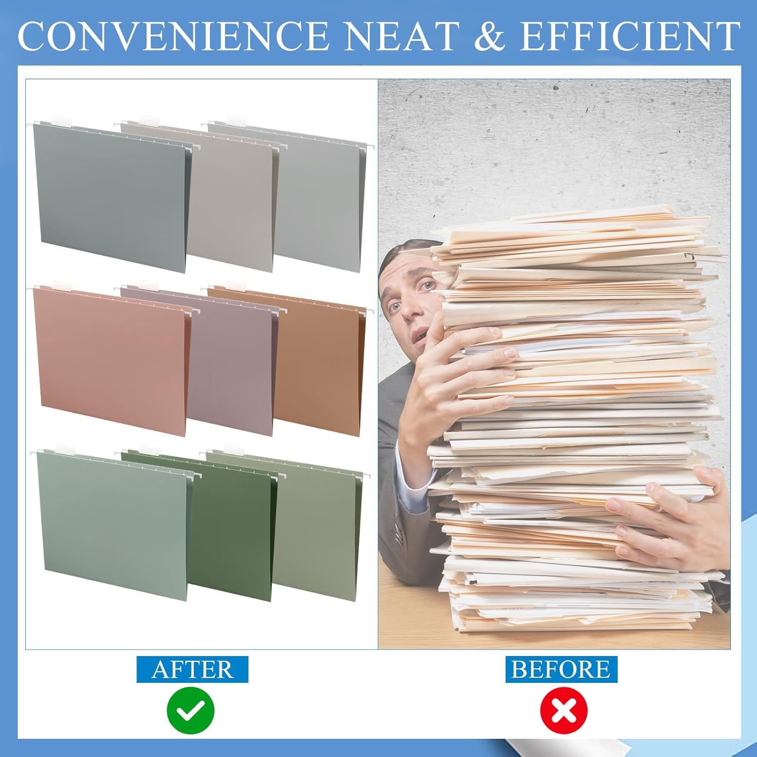Yaomiao 24 carpetas colgantes de archivos de 11.6 x 9 pulgadas, tamaño carta, carpetas colgantes multicolor con pestañas para el hogar, suministros