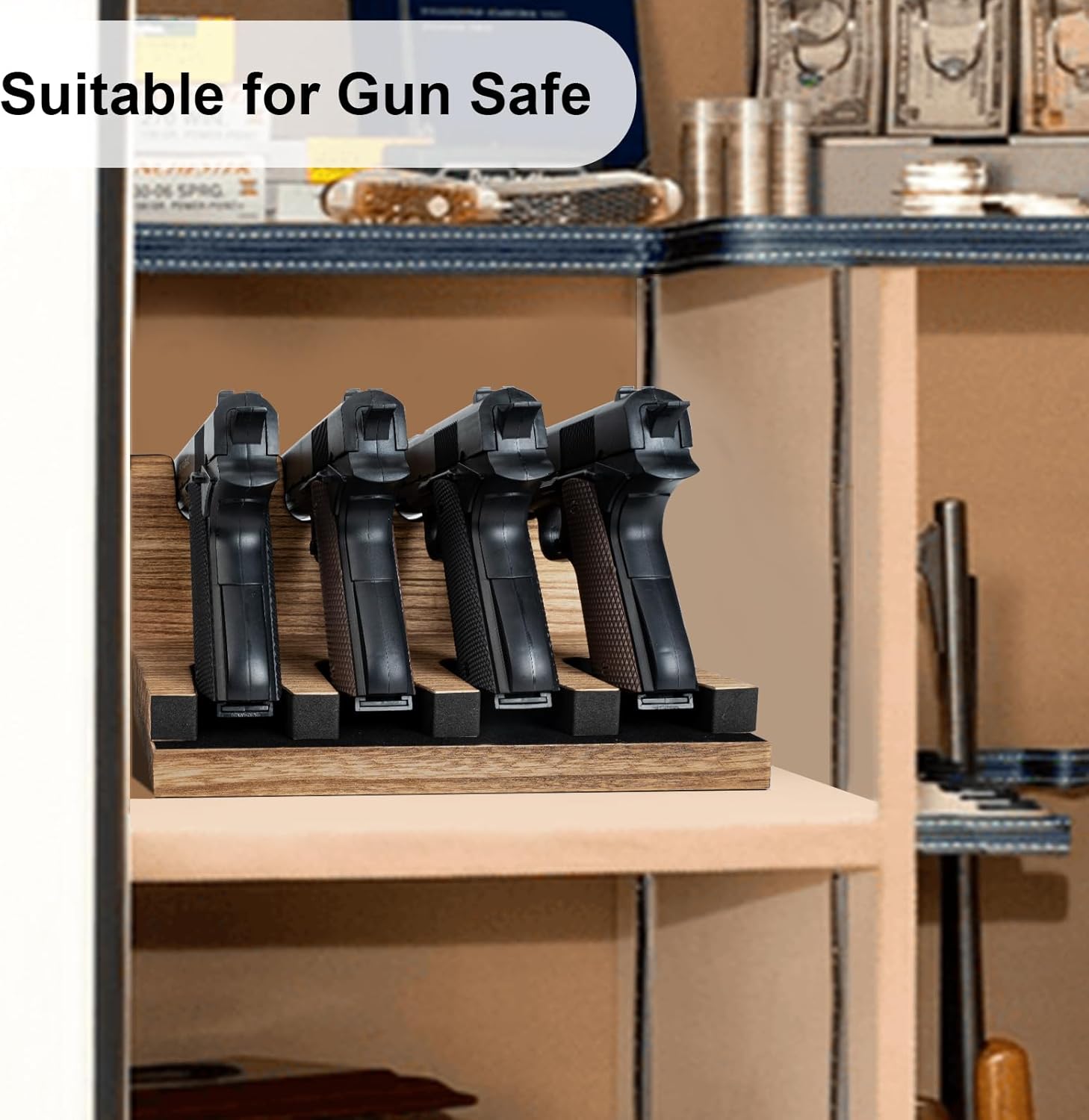 Miratino Estante para pistolas, soporte de madera maciza para pistola para almacenamiento seguro de armas, gabinete de armas