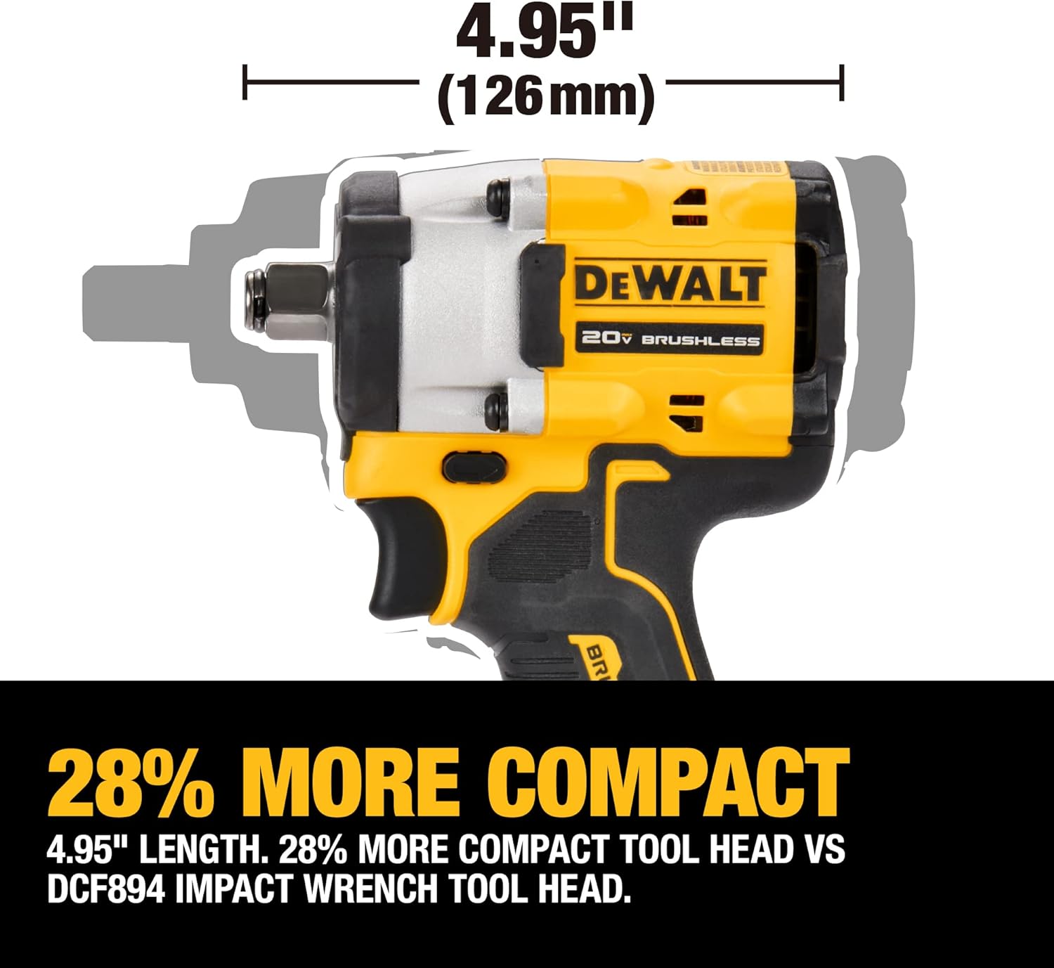 DEWALT ATOMIC 20V MAX* 12 pulg. Llave de impacto inalámbrica con yunque de anillo de cerdo (solo herramienta) (DCF921B)
