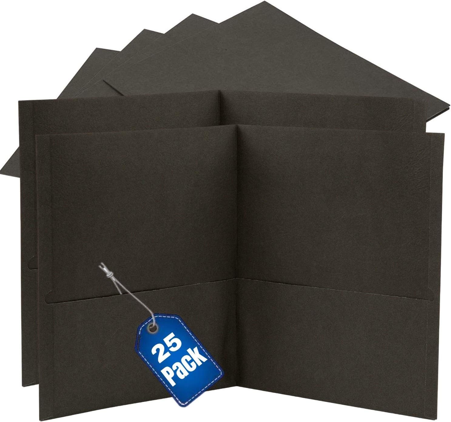 1InTheOffice Carpetas negras con bolsillos, tamaño carta, carpeta de bolsillo de papel en relieve de 2 bolsillos, color negro, 8.5 x 11 pulgadas,