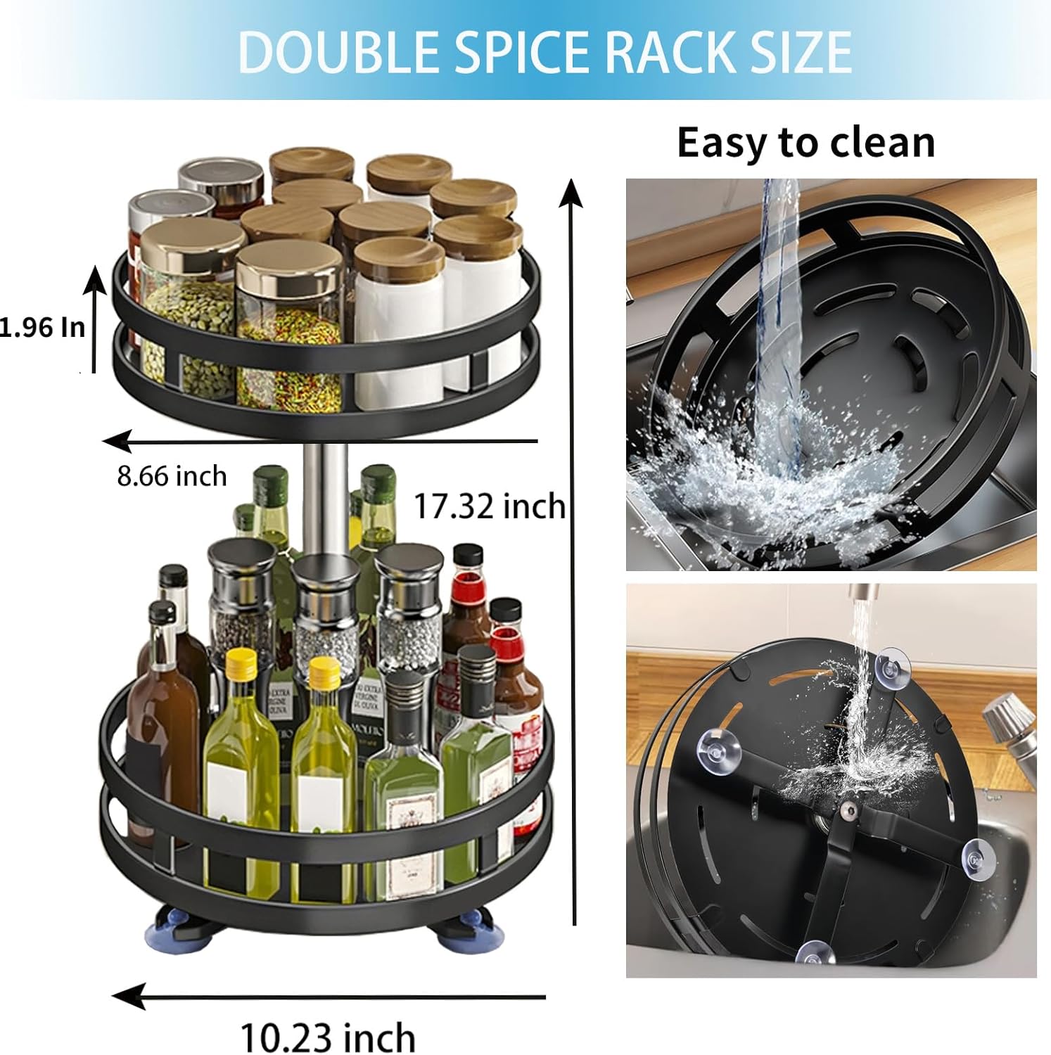 Organizador de especias de 2 niveles Lazy Susan para encimera, soporte giratorio para condimentos de 10 pulgadas, estante de especias de metal para