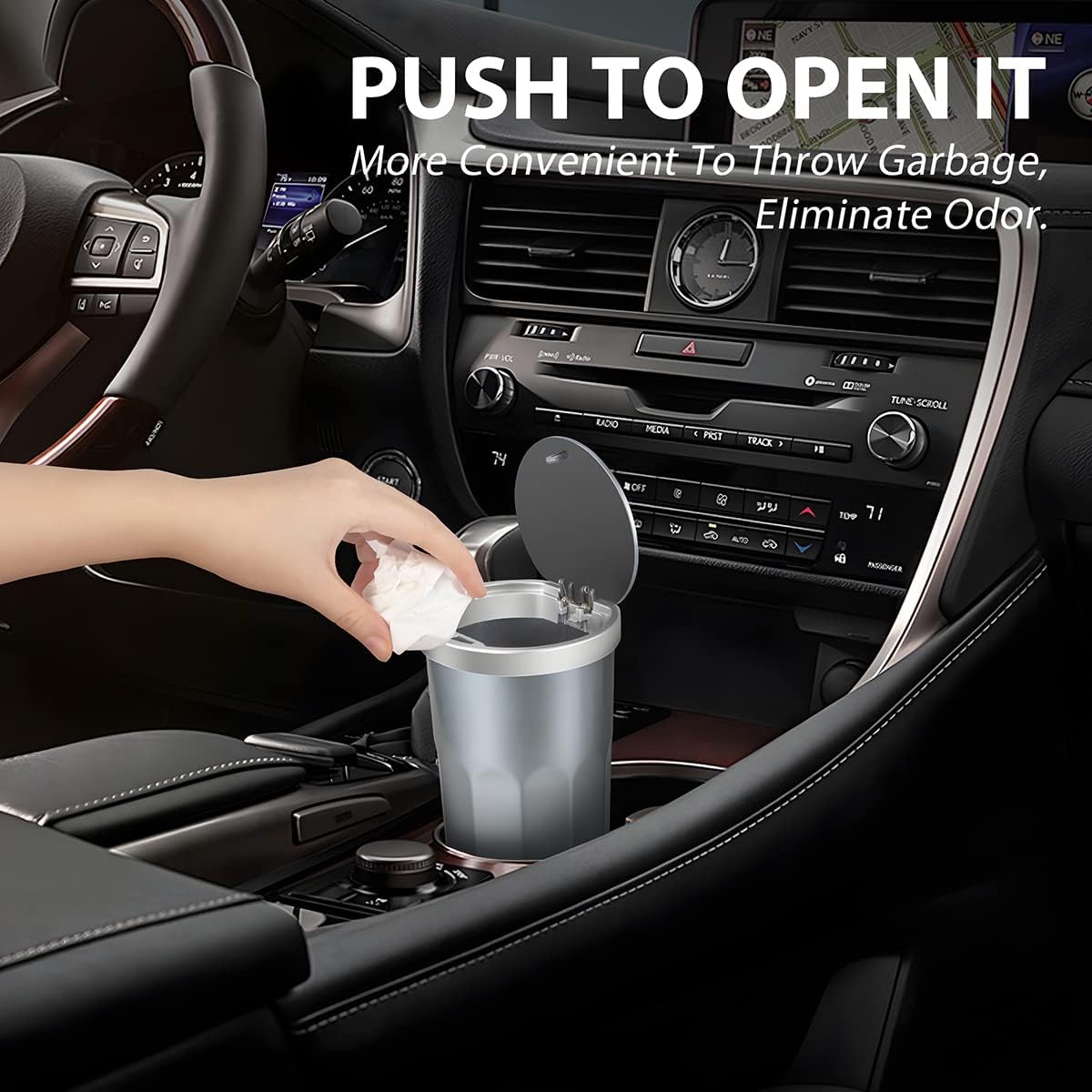 Cubo de basura para automóvil con tapa, mini contenedor de basura para automóvil, a prueba de fugas e impermeable, cesta de basura multiusos para