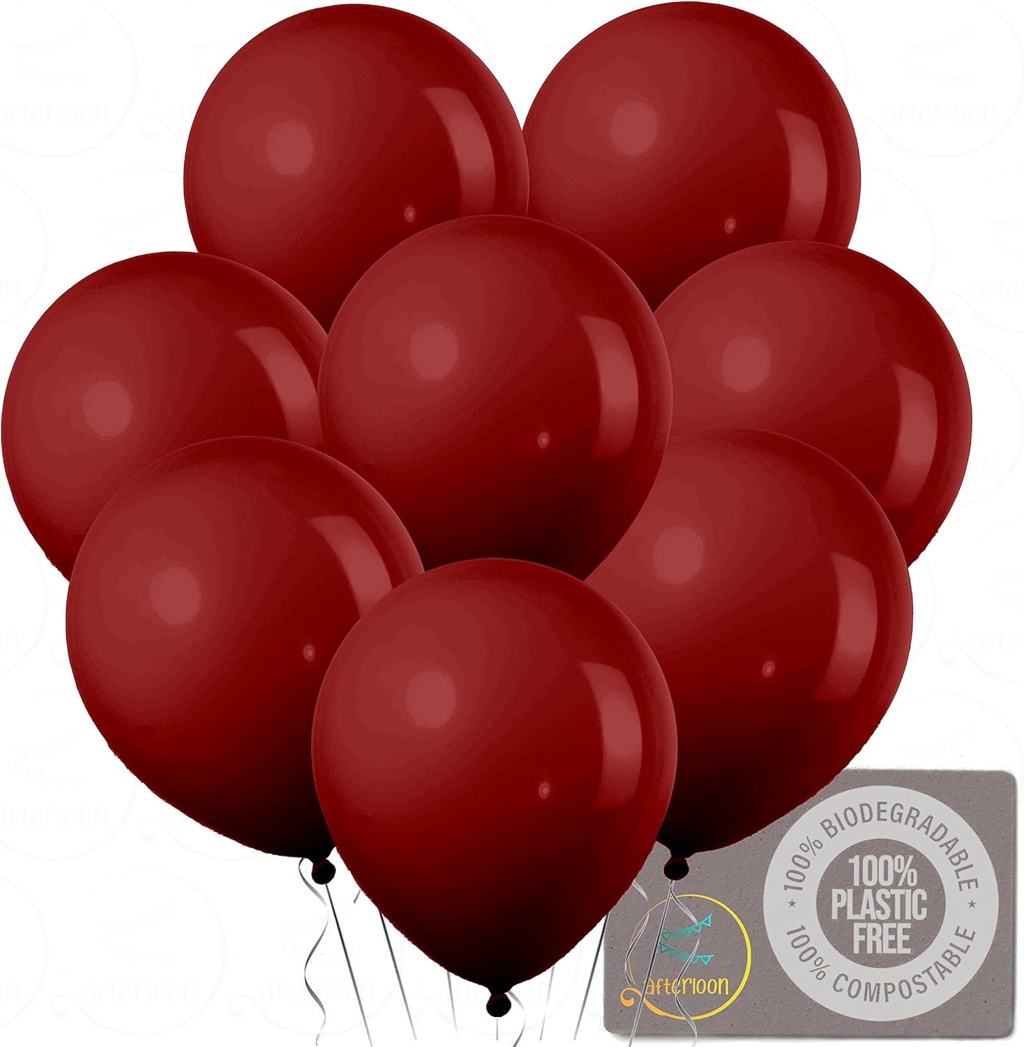 AFTERLOON – Mini globos biodegradables, 100 unidades, color vino tinto de 5 pulgadas, color mate grueso extra fuerte de látex, flotador de helio,