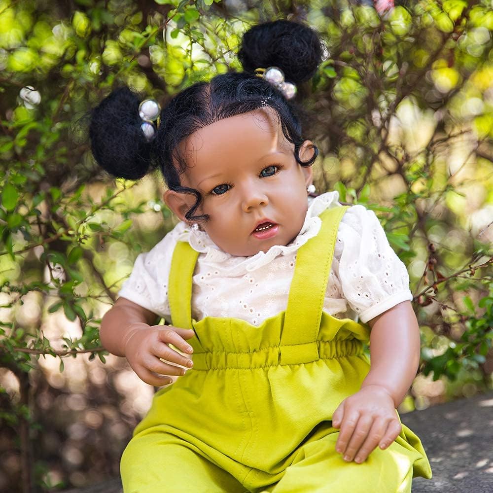 Rebornova muñeca Reborn de niña negra, bebé recién nacida de 20pulgadas, con cuerpo suave y realista, extremidades de silicona, juego de regalo para