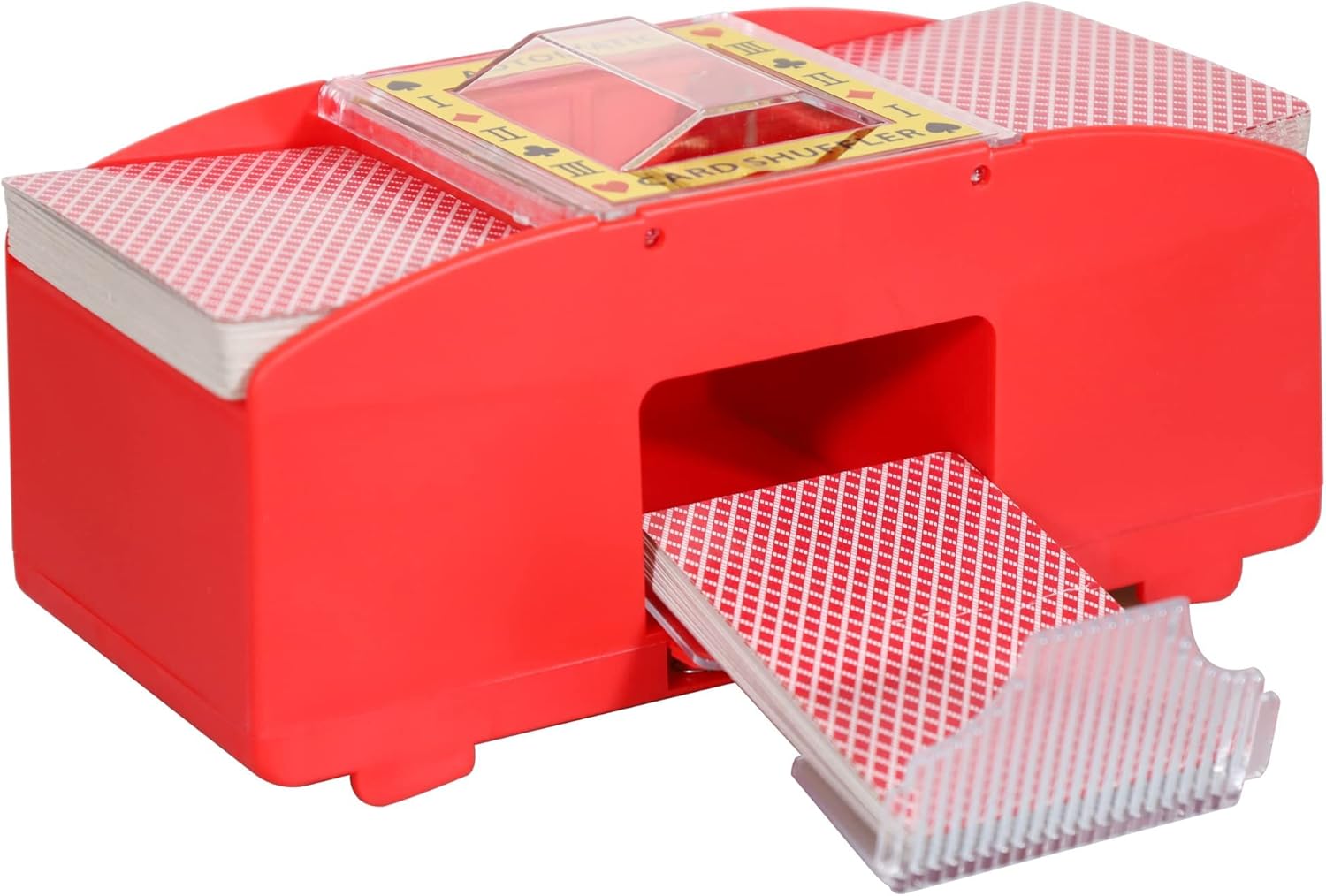 WYZworks Red Casino – Barajador automático de cartas de 2 barajas, funciona con pilas, para juegos de cartas de blackjack y póker (1-2 mazos,