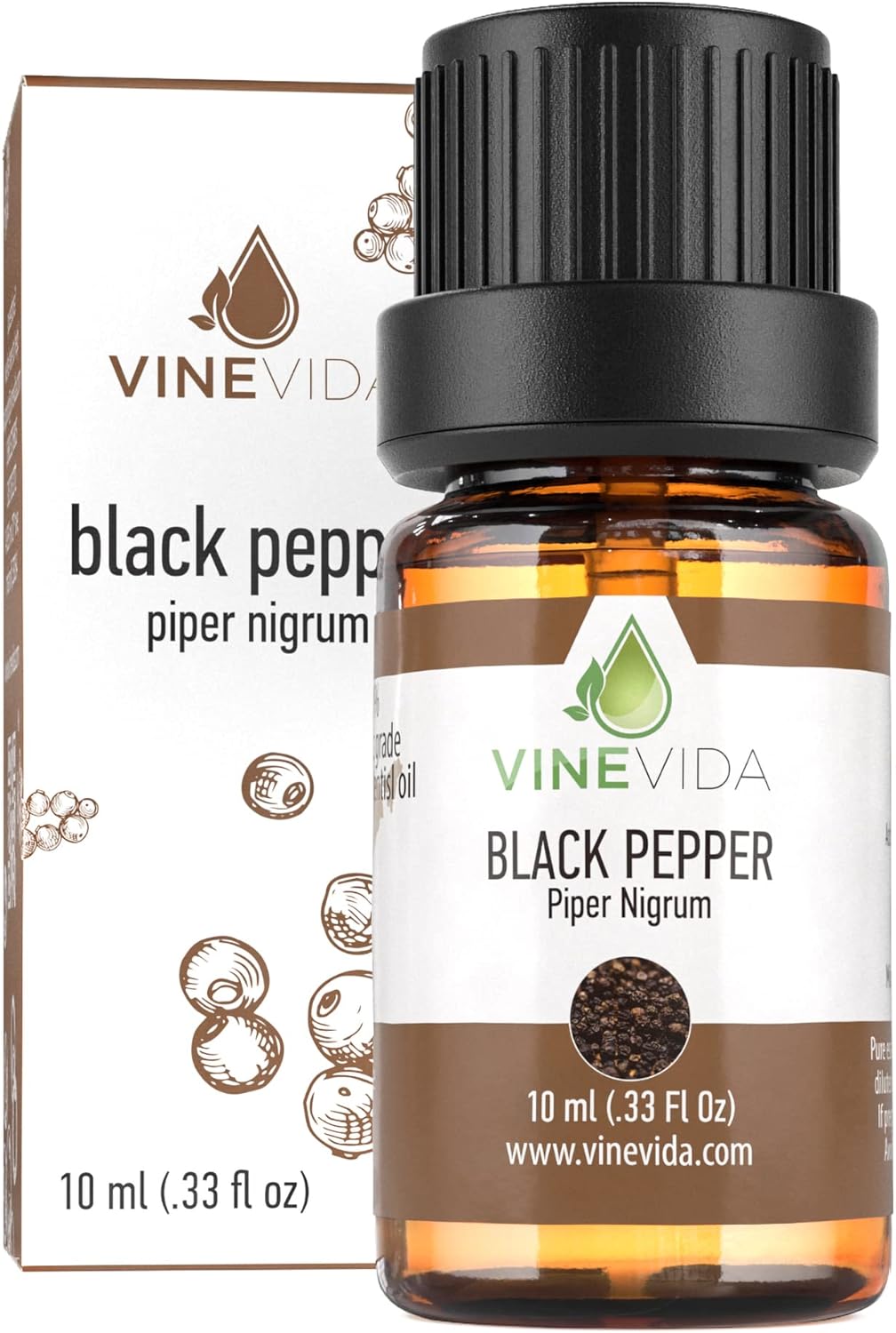 VINEVIDA Aceite esencial de pimienta negra, 0.3 fl oz, sin diluir, puro, vegano, botella de vidrio reutilizable con cuentagotas Euro