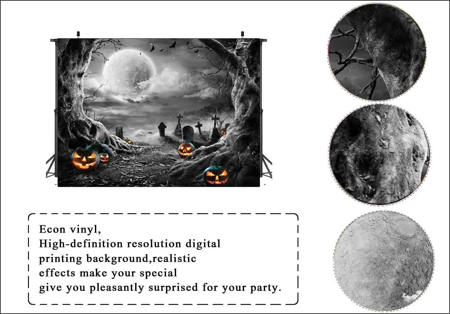 LTLYH Telón de fondo de fotografía de Halloween de 7 x 5 pies, decoración de noche de terror, telón de fondo de fotos de calabaza aterradora, luna,