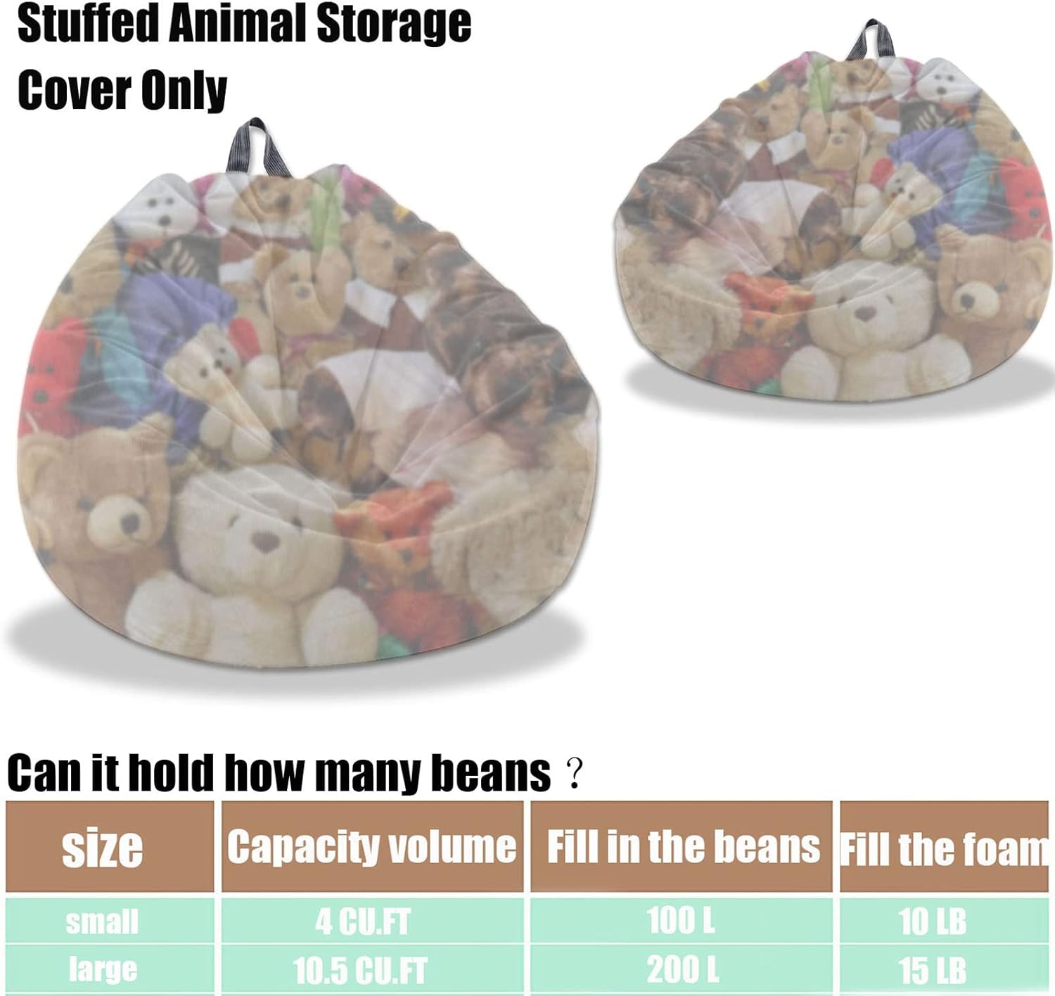 Kisoy – Funda para puf de almacenamiento de animales de peluche (sin relleno), lavable, ultrasuave, para organizar juguetes de peluche o textiles,