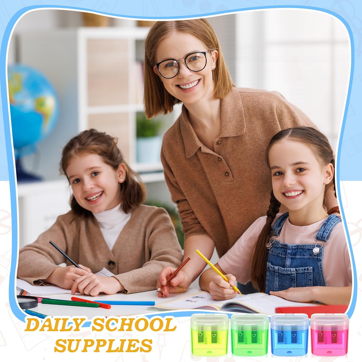 Lincia 12 sacapuntas de colores para niños, manuales a granel de doble agujero, sacapuntas compacto portátil de mano para niños, adultos,