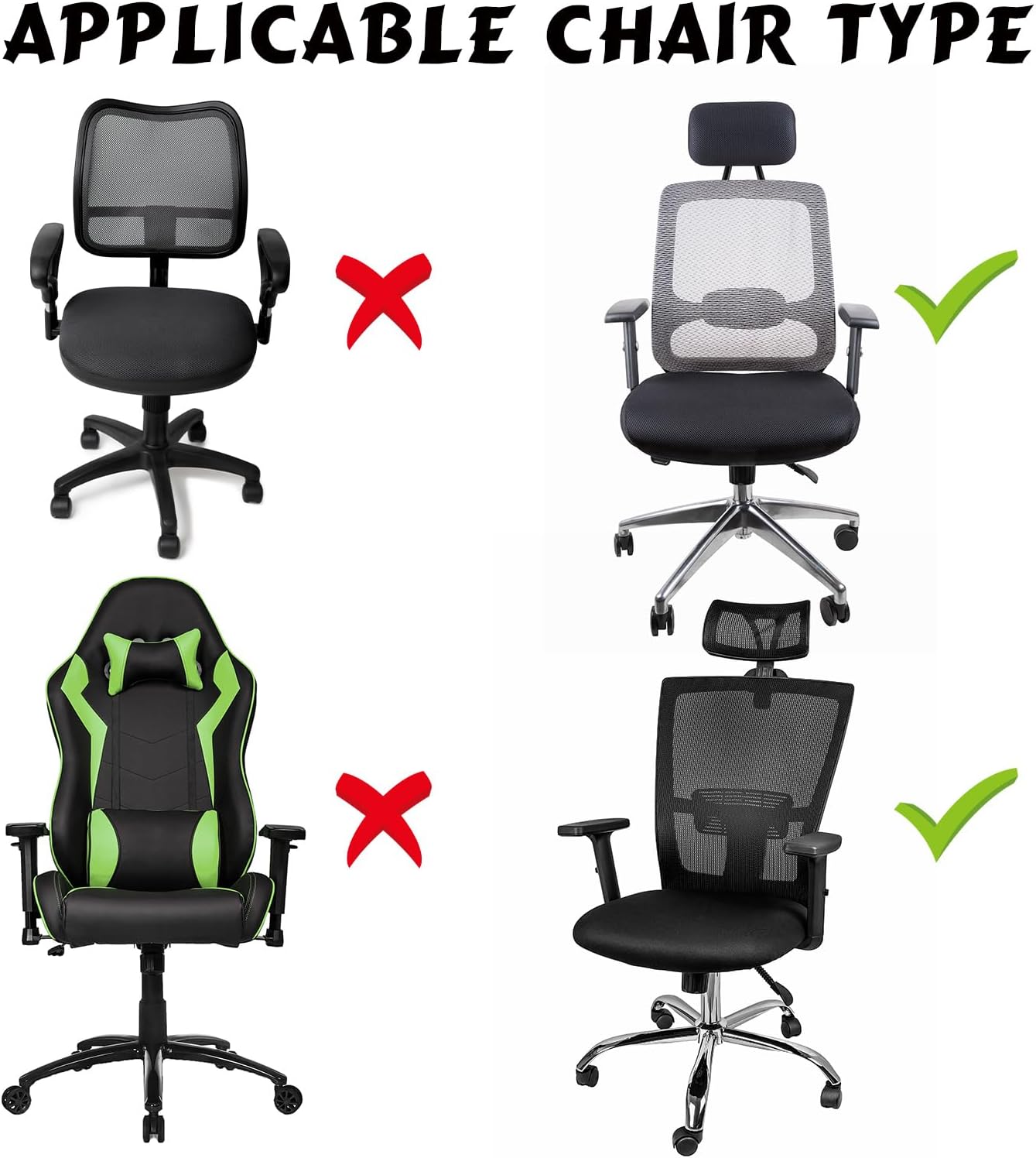 Lounsweer Funda para silla con reposacabezas de 3 piezas, funda para silla de oficina, con ruedas, fundas elásticas y lavables para silla de