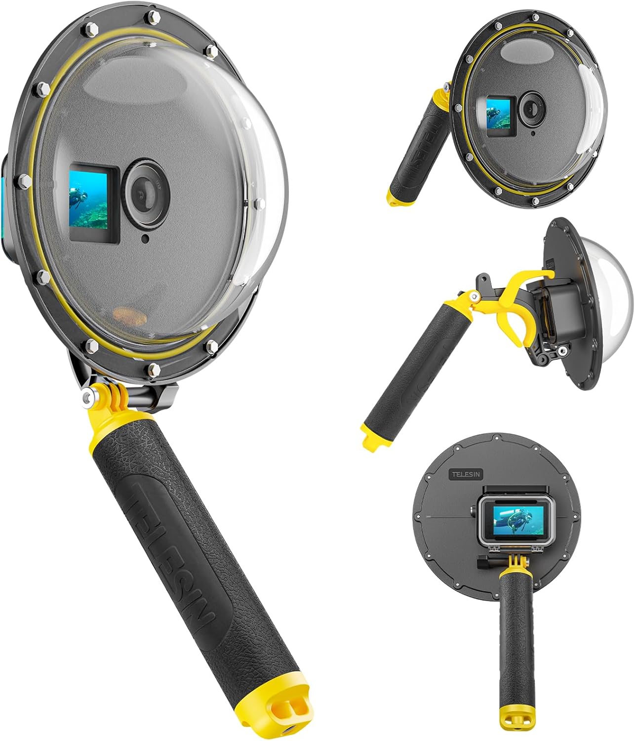Puerto de cúpula impermeable para DJI Action 3 4, carcasa subacuática con asa flotante, correa de muñeca, accesorios de buceo y snorkel