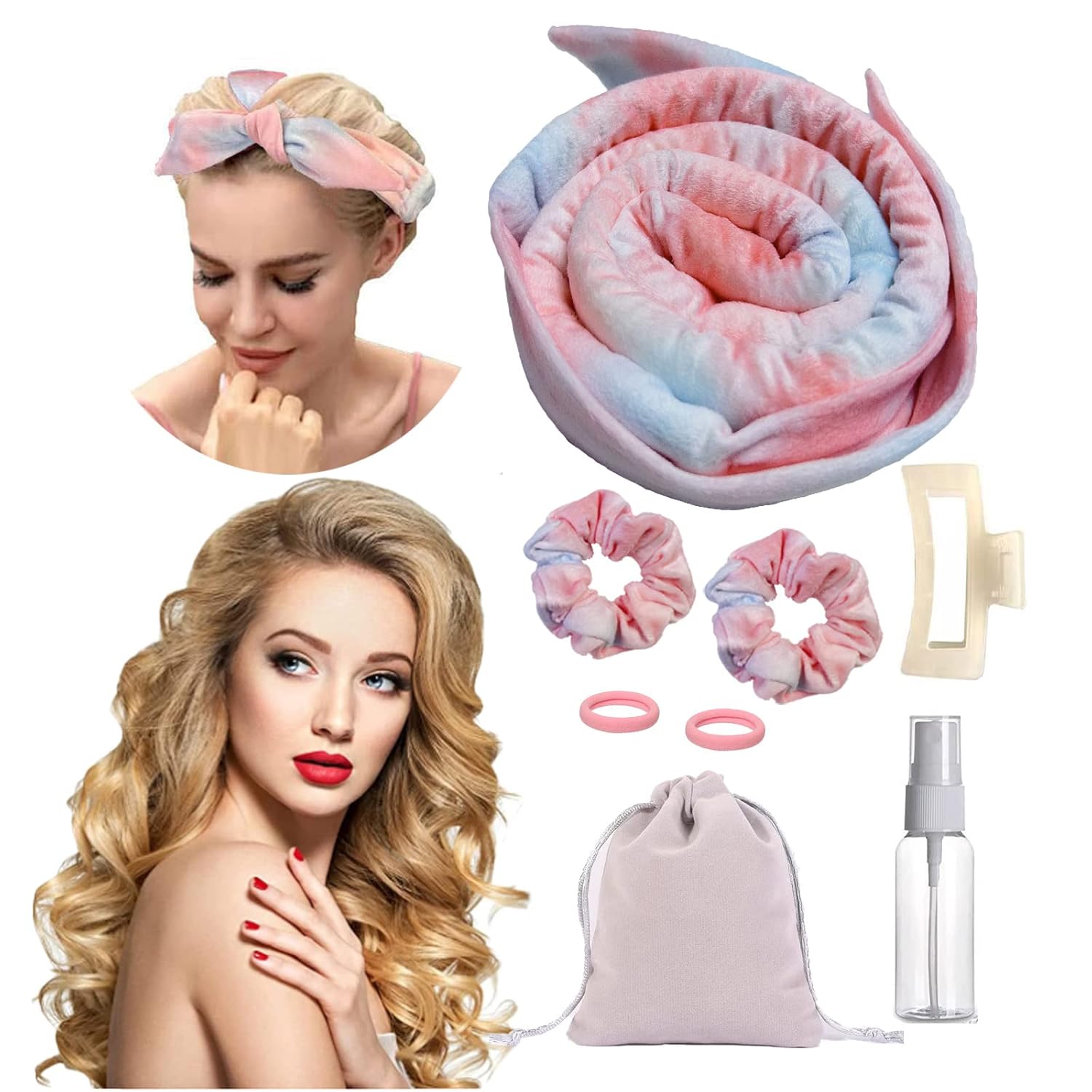 Diadema de barra rizadora sin calor, rizadores de pelo para dormir, cinta de rizo sin calor, rizadores sin calor para mujeres, rodillos de pelo para