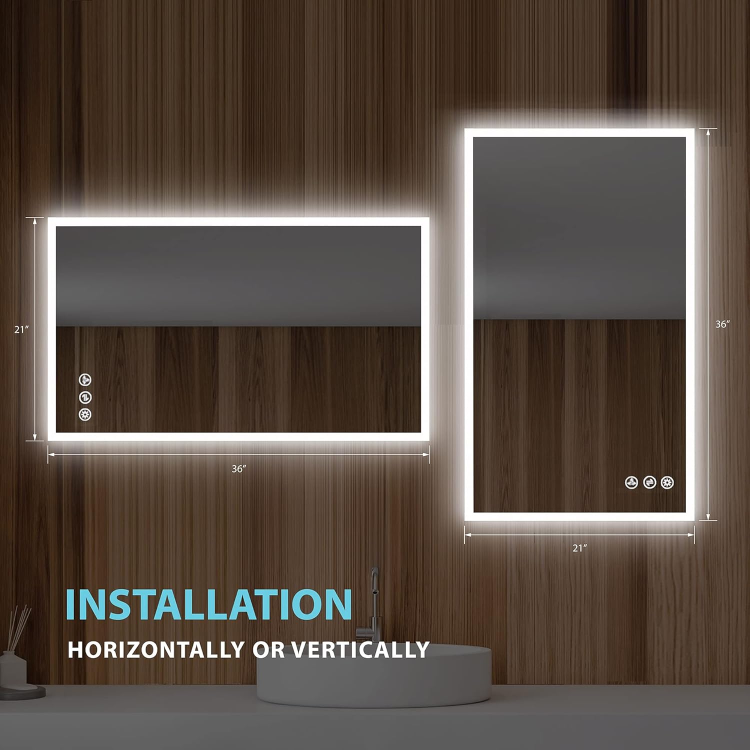 Espejo de baño LED de 21 x 36 pulgadas con antiniebla, atenuador, temperatura de color ajustable, espejo LED inteligente para baño (21 pulgadas,