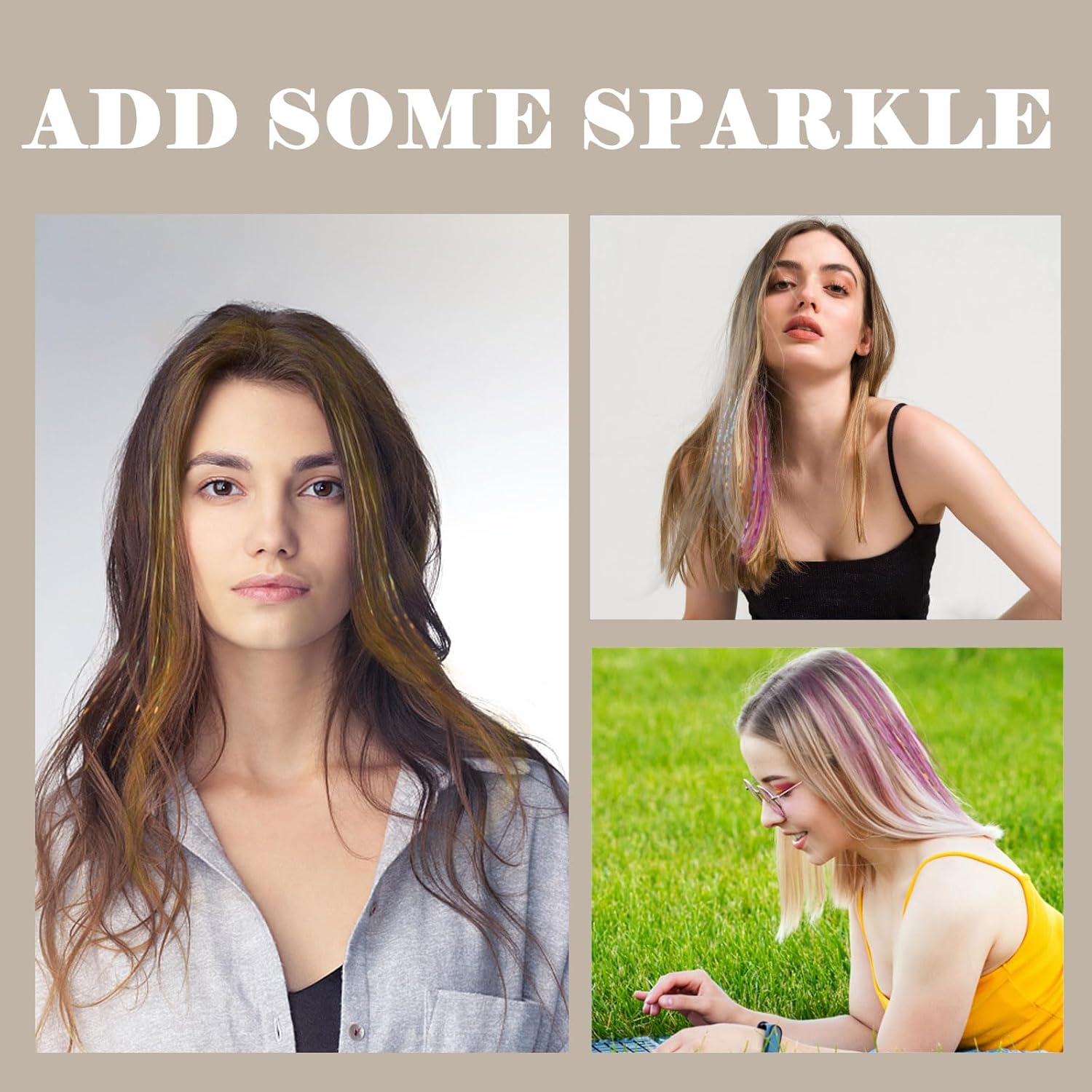 Luckyvestir Extensiones de cabello de oropel con clip, de hadas, resistentes al calor, hebras con purpurina, kit de oropel plateado, 6 piezas