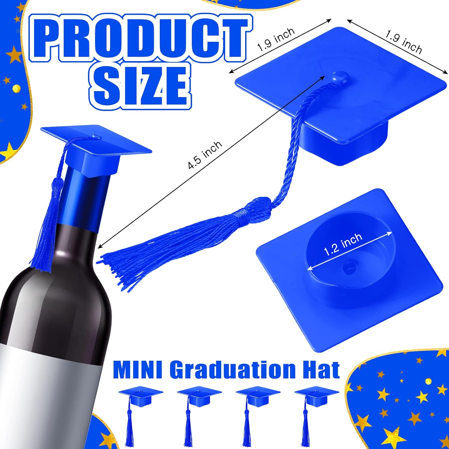 Qunclay 60 piezas de mini gorras de graduación, tapas de plástico para decoración de fiesta de graduación (azul)