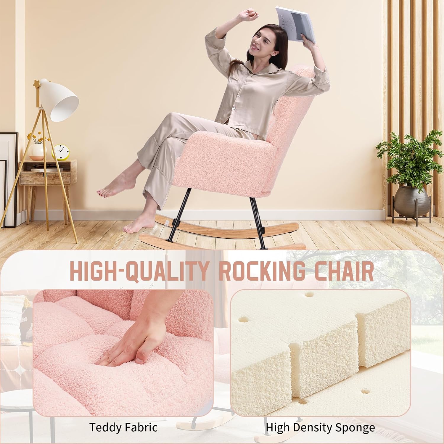 Respaldo alto mecedor y cómodo asiento acolchado, sillas reclinables para enfermería, tapizado de peluche, moderno sillón para guardería, sala de