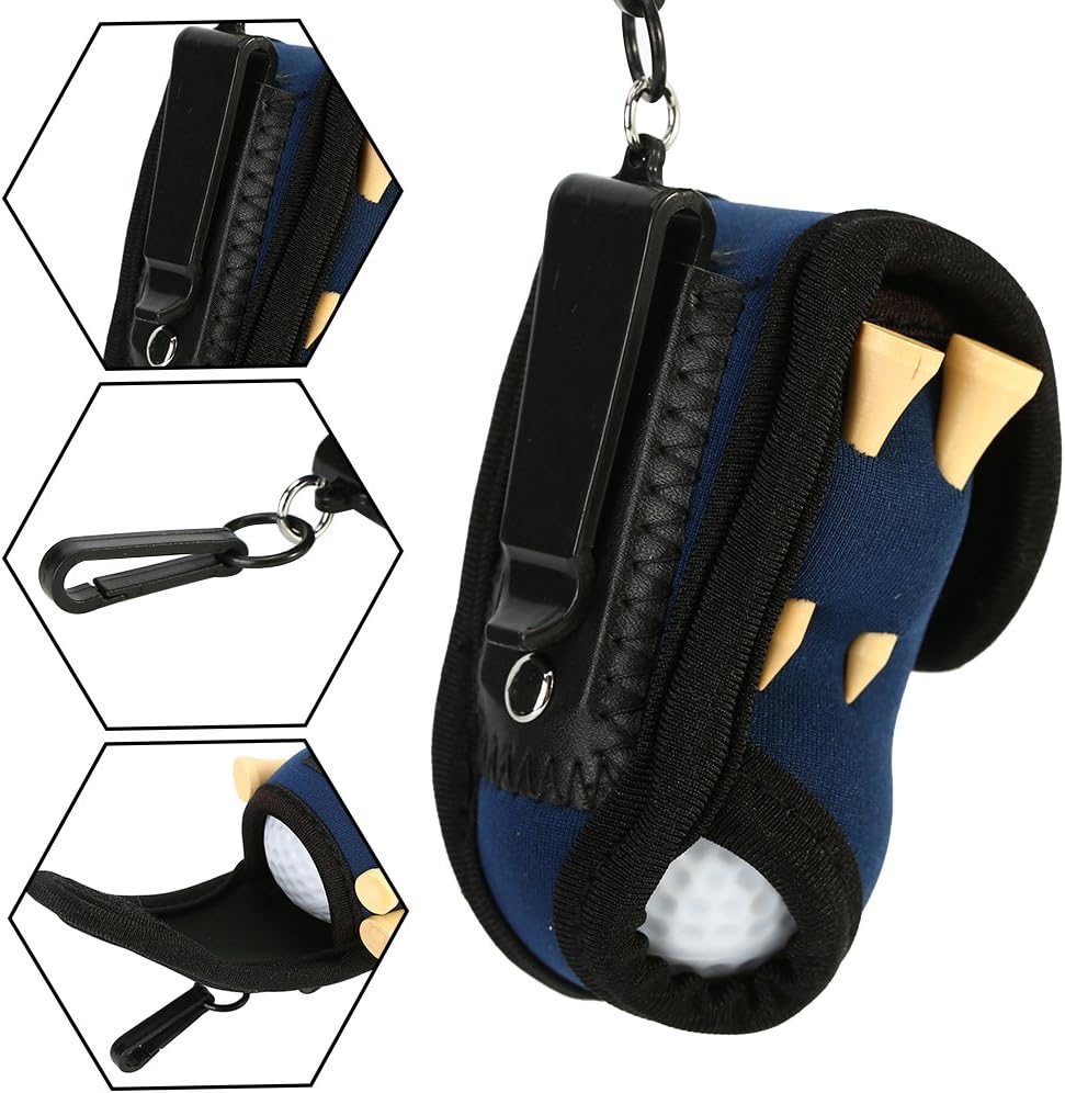 Tbest 3 colores portátil bolsa de golf bolsa pequeña cintura almacenamiento paquete incluye 2 bolas y 4 camisetas (azulnegro)
