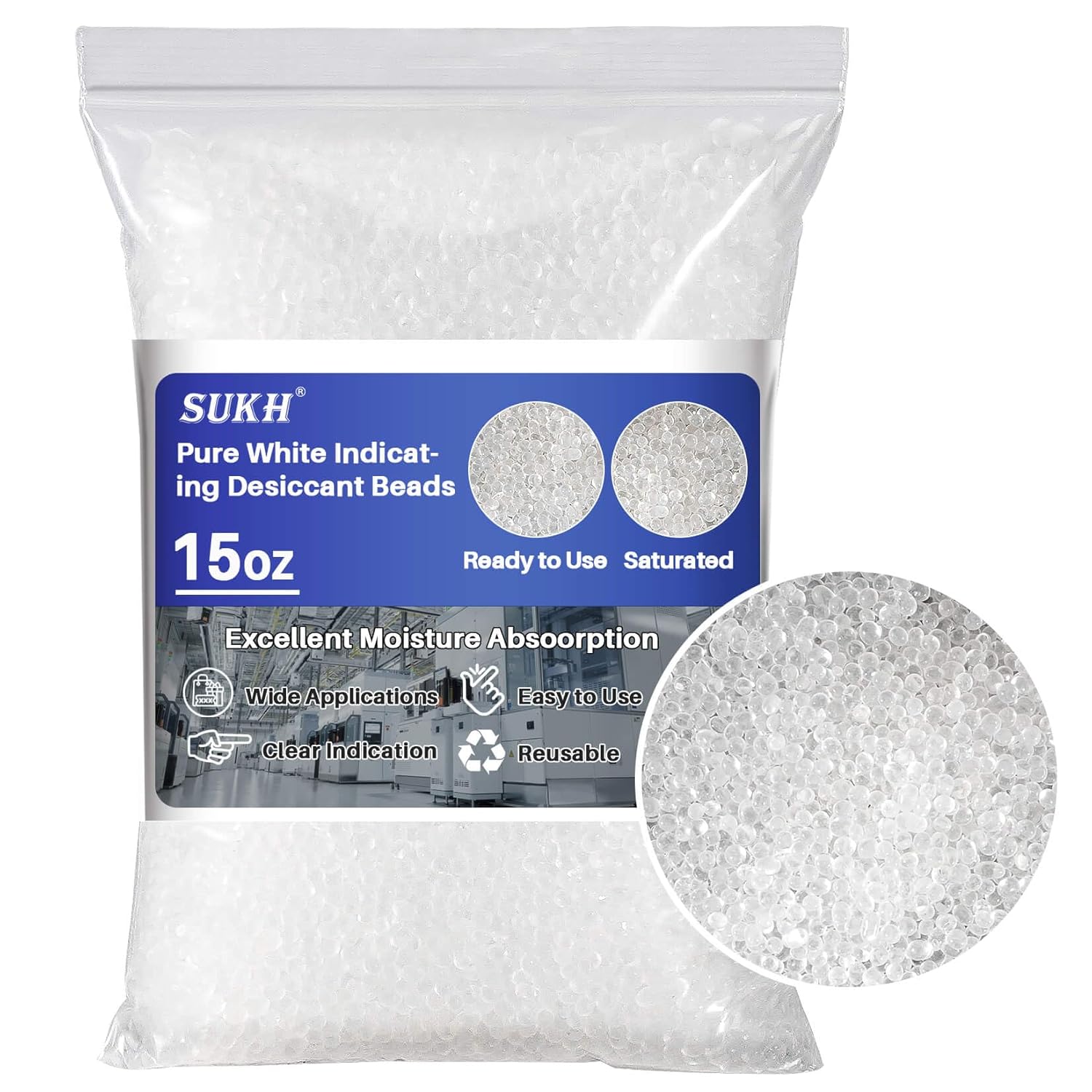 Sukh Pure White Silica Desiccant Beads 430G – Indicating Silica Gel Beads Drying Silica Beads Reusable Silica Gel Desiccant Dehumidifier for