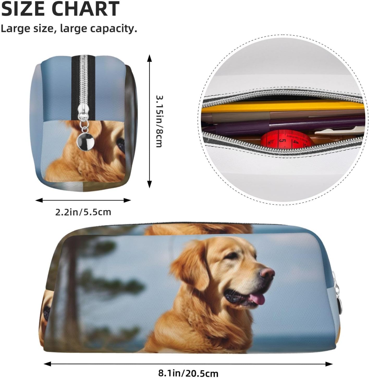 Golden Retriever – Estuche portátil para lápices de viaje, bolsa de maquillaje, bolsa organizadora para suministros de oficina, viajes