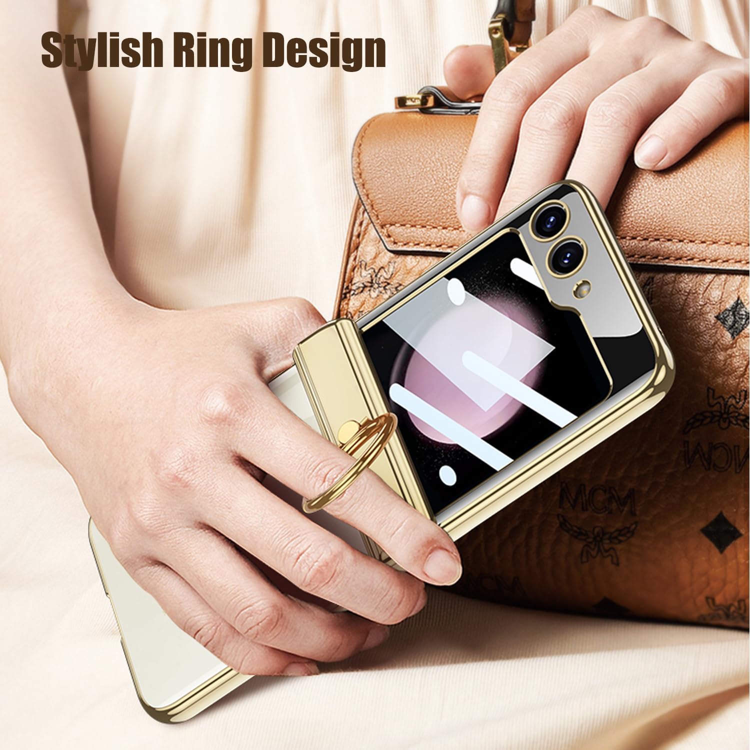 Funda transparente para Samsung Galaxy Z Flip 5 con protección magnética de bisagra, soporte de anillo y protector de pantalla externo,