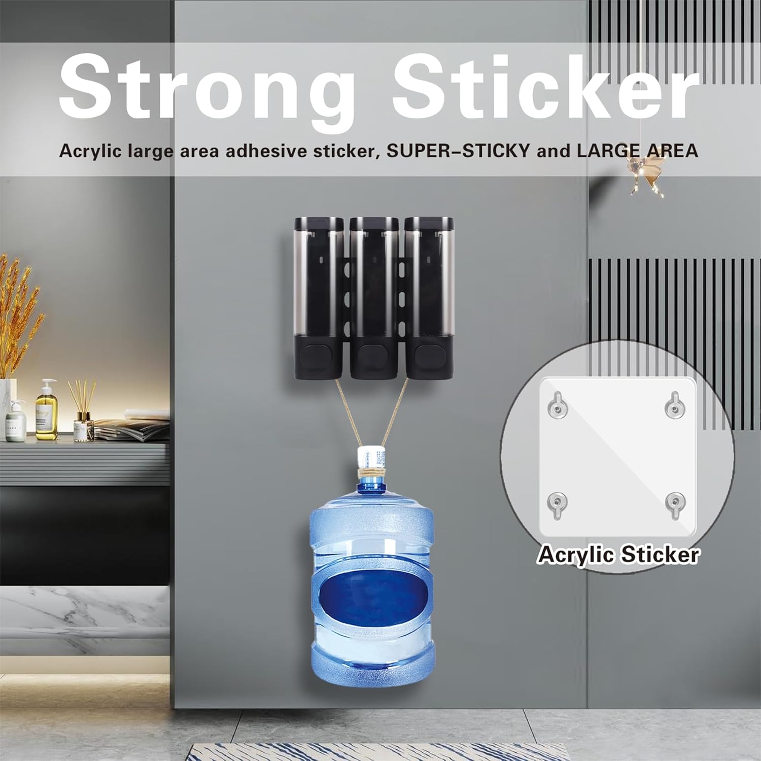 Dispensador de jabón de champú de 3 cámaras para ducha montado en la pared y dispensador de acondicionador sin taladro, perfecto para baño, cocina,