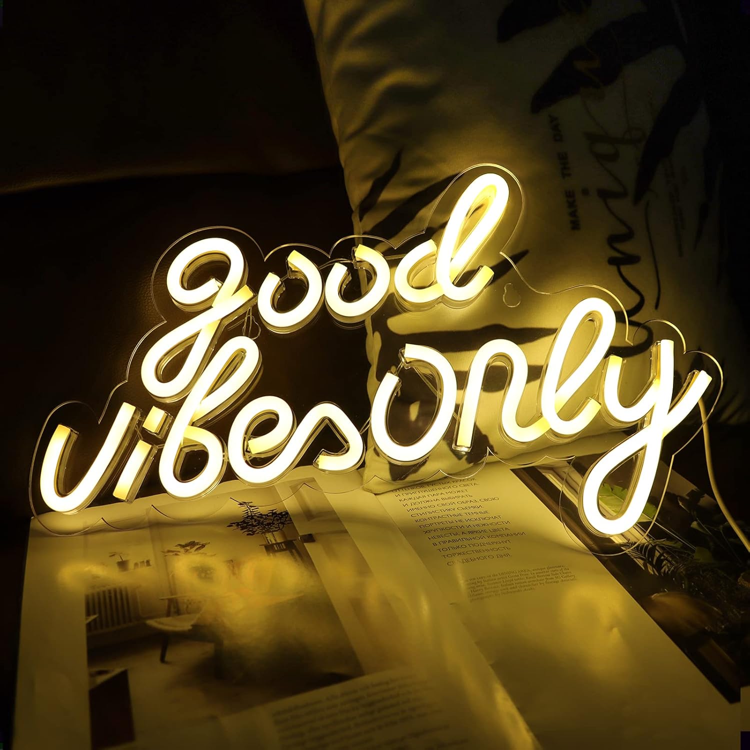JFLLamp Good Vibes Only – Letreros de neón para decoración de pared, luces de neón, adecuados para sala de estar, cerveza, bar, sala de juegos,