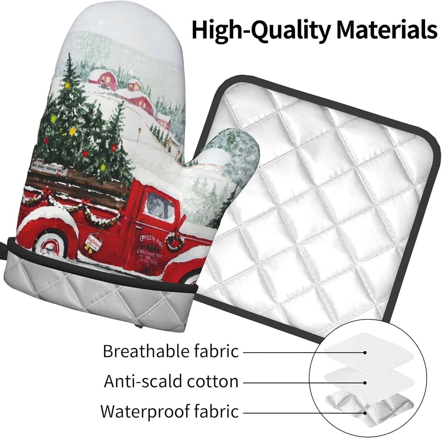 Juego de manoplas de horno de camión rojo de Navidad, antideslizantes, resistentes al calor, guantes de cocina lavables para horno de cocina, para